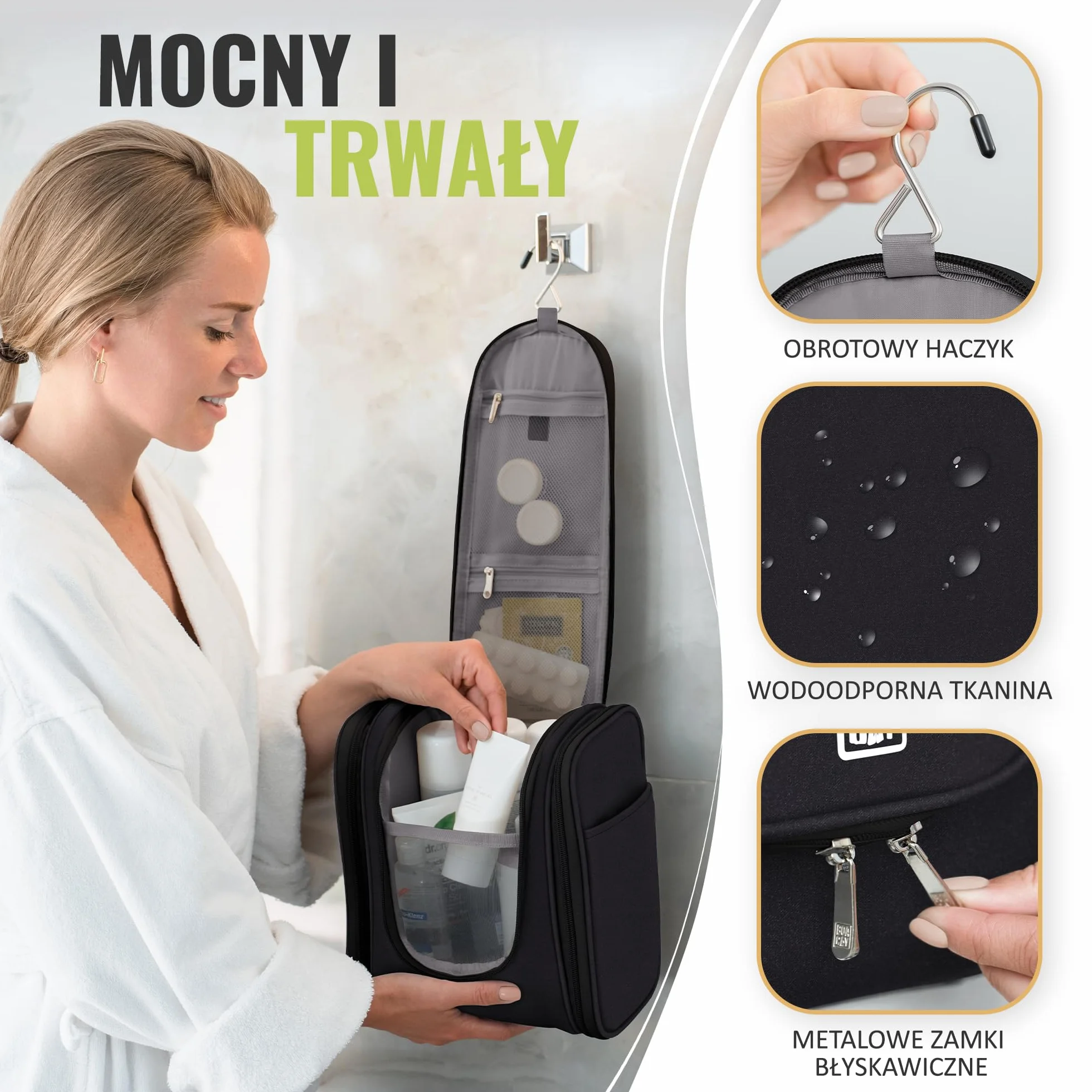 BOACAY Wisząca Kosmetyczka Podróżna dla Kobiet i Mężczyzn, Organizer na Kosmetyki, Niezbędniki, Akcesoria Podróżne