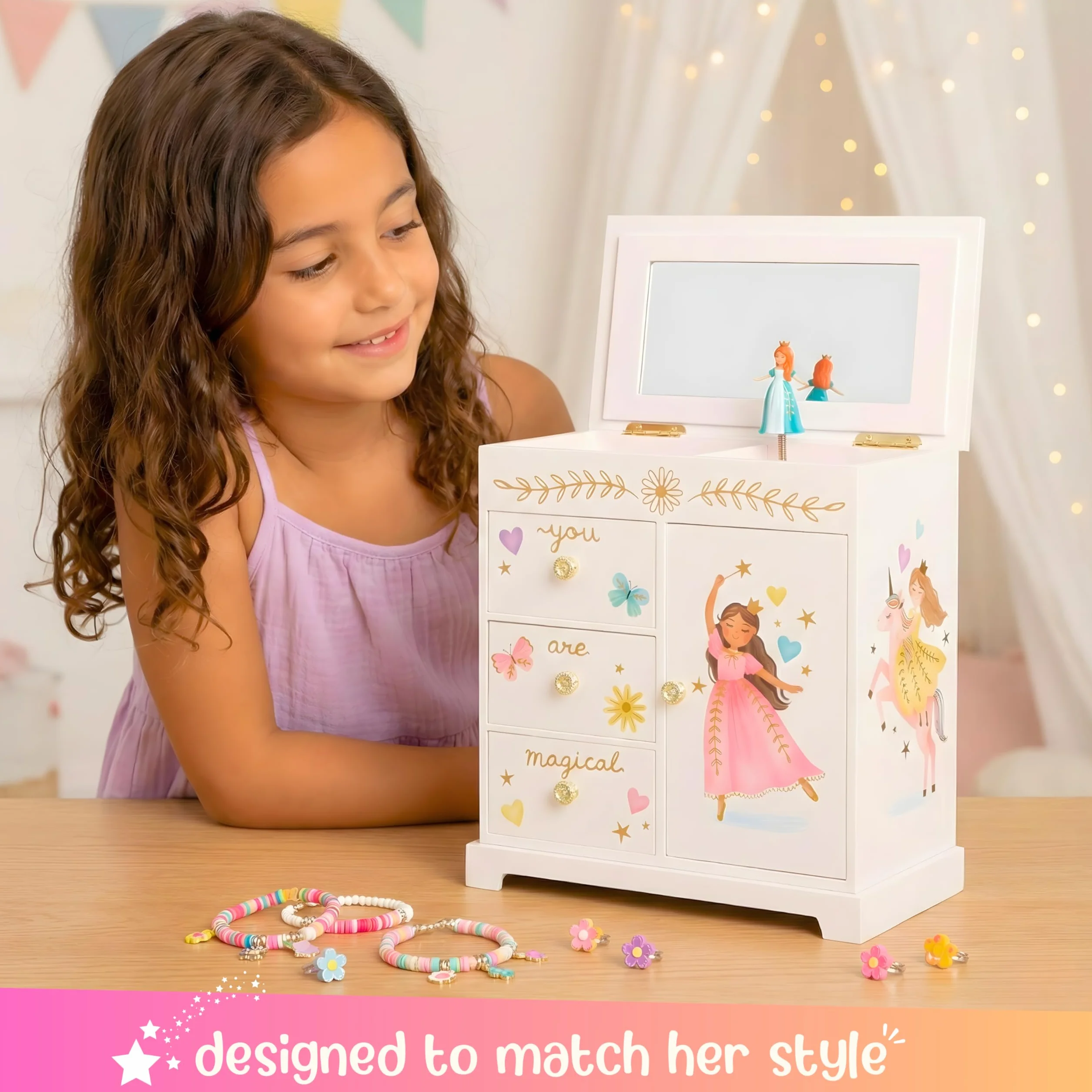 Giggle & Honey Muzyczna Szkatułka na Biżuterię dla Dziewczynek 4-6 Lat Pozytywka