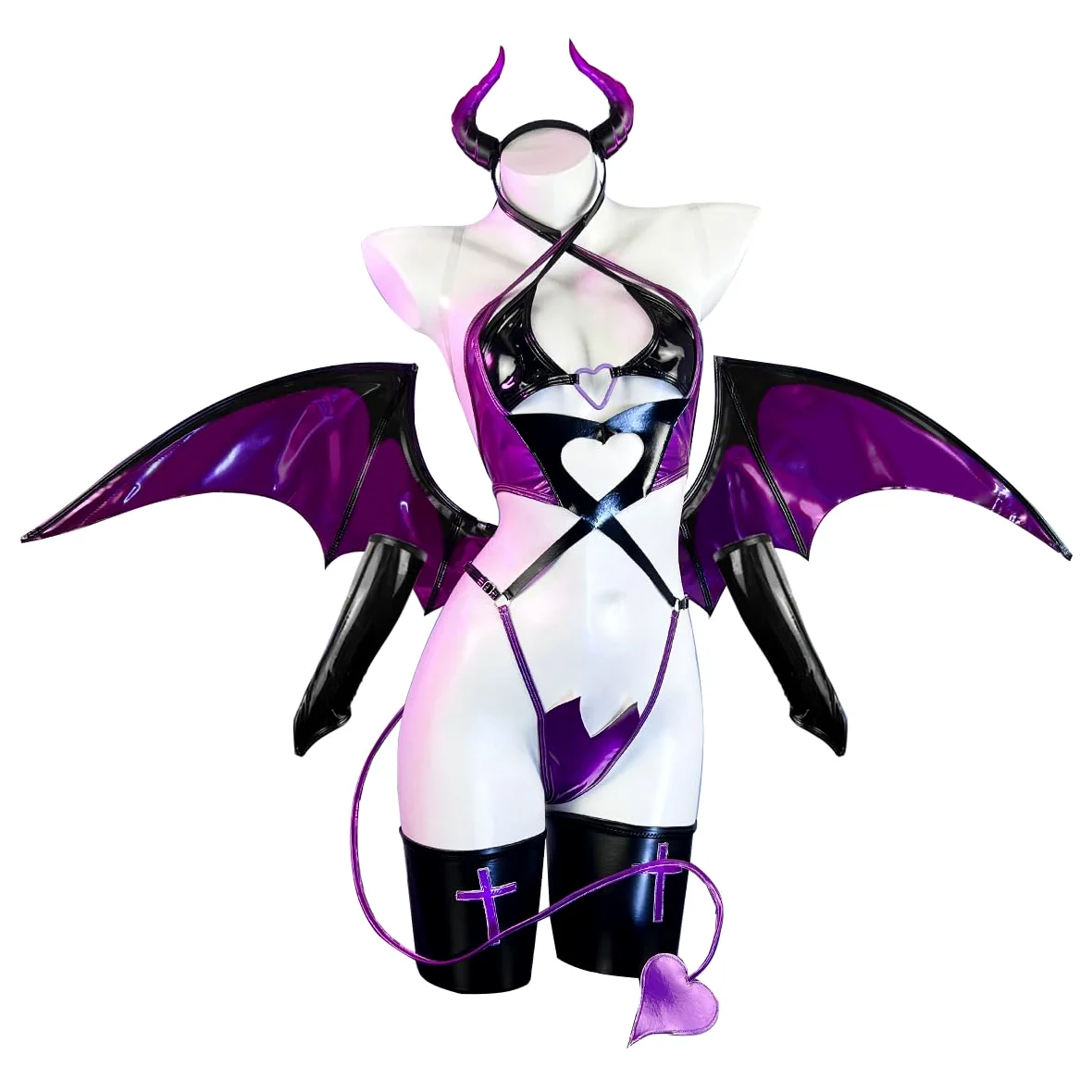 KORURACLUB Succubus Cosplay Damski (Zestaw 6-Częściowy) Anime Cosplay Damska Bielizna z Poliuretanu Seksowny Strój