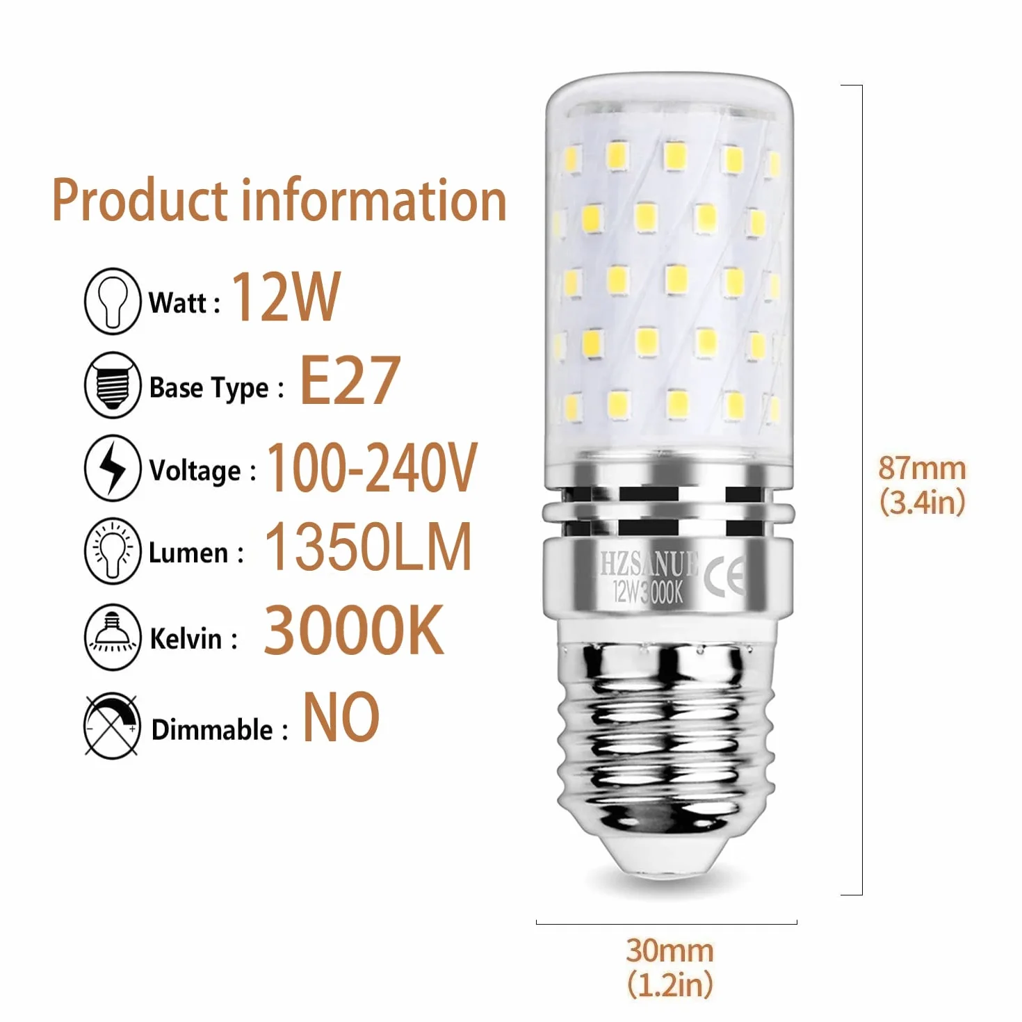 Żarówki LED E27 Kukurydziane 12W 3000K Ciepła Biel 1350 lm 4 szt