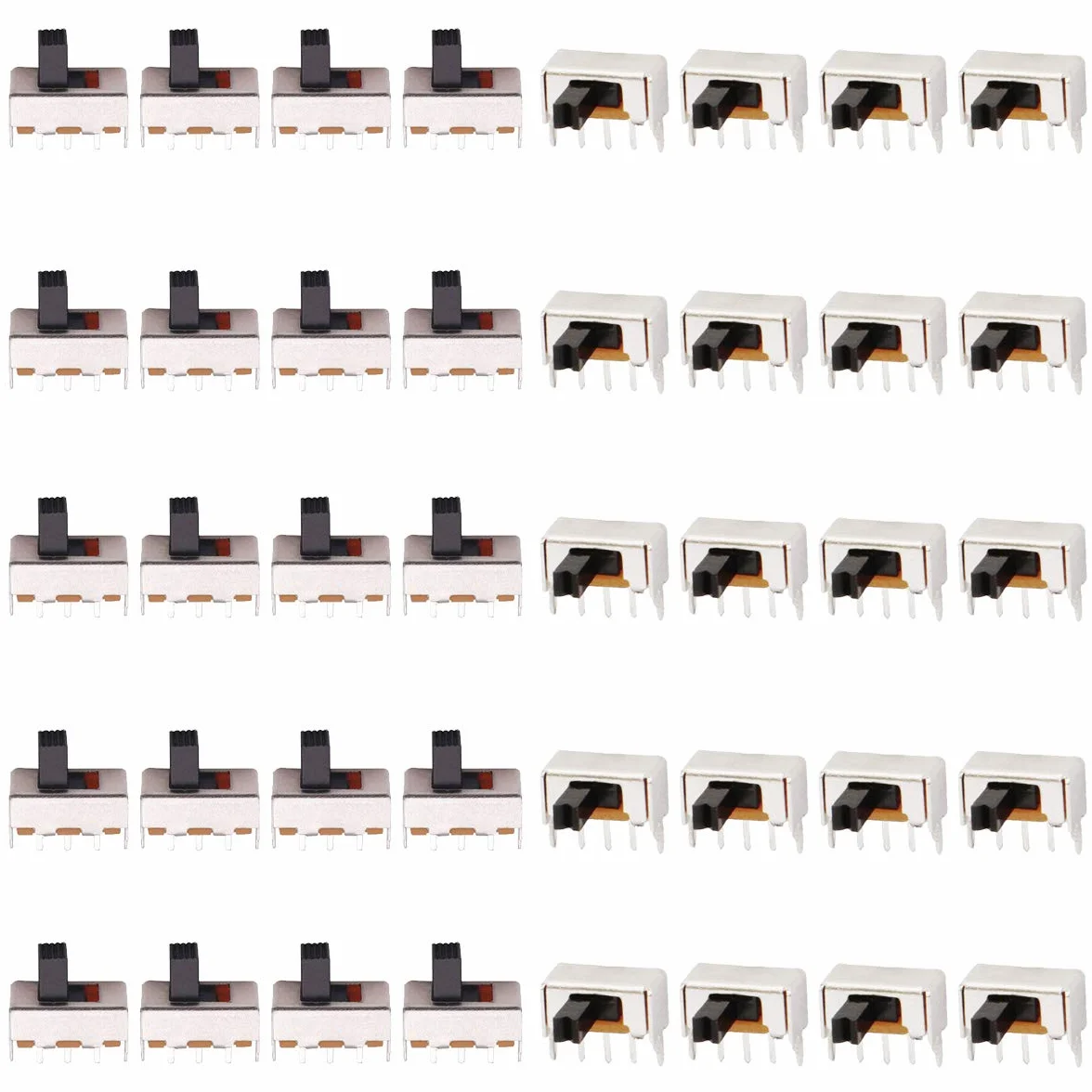 20 sztuk mini pionowych przełączników przesuwnych 1P2T SPDT 3 piny 2 pozycje DC50V 0,5A SS12F44 przełącznik z 20 sztukami 3 mm mini panel przełącznik przesuwny wł./wył. SK12D07VG3 przełącznik