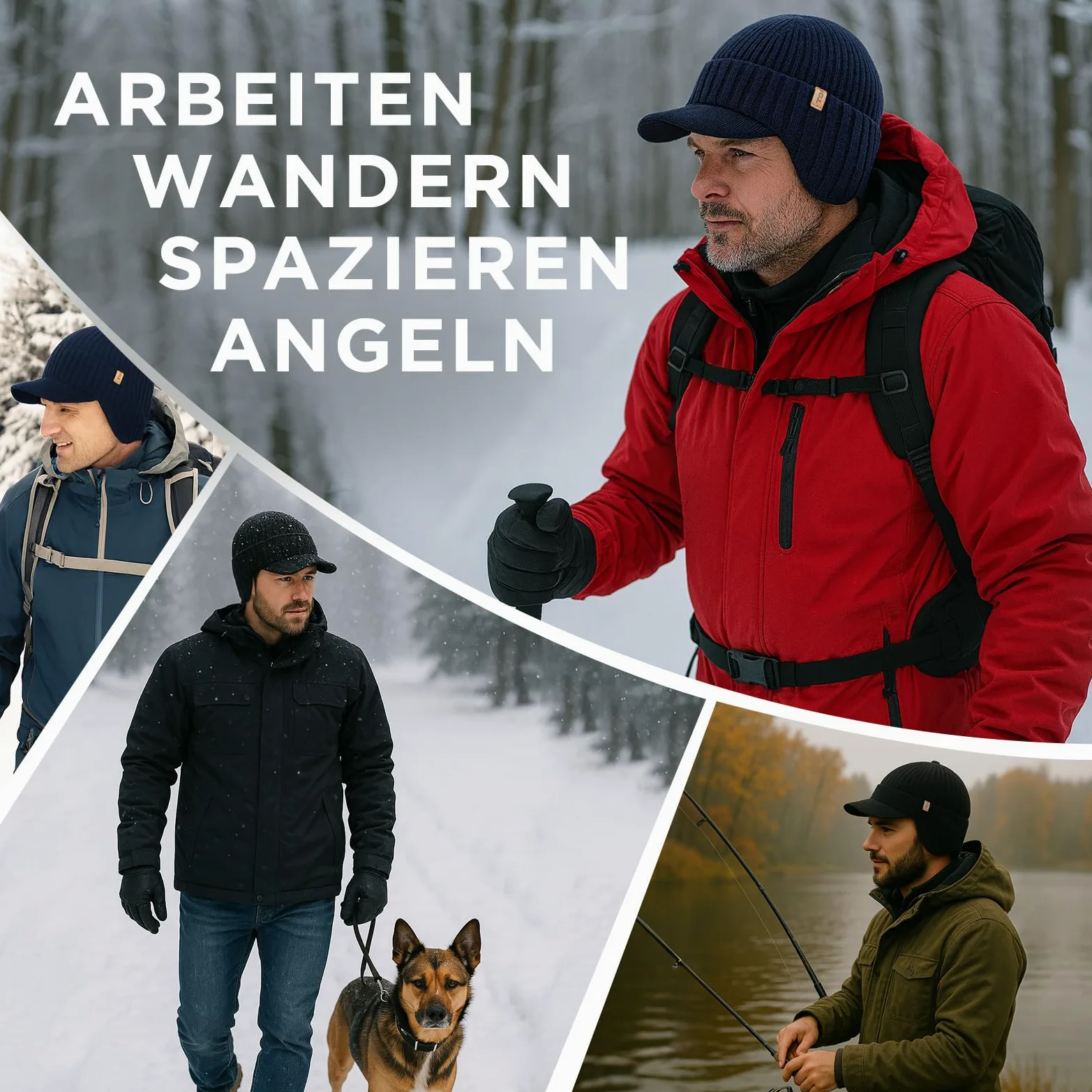 TOP-EX DryKnit wodoodporna czapka z daszkiem w 80% z wełny merynosów, zimowa czapka z dzianiny, z polarową podszewką i nausznikami, M-XXL