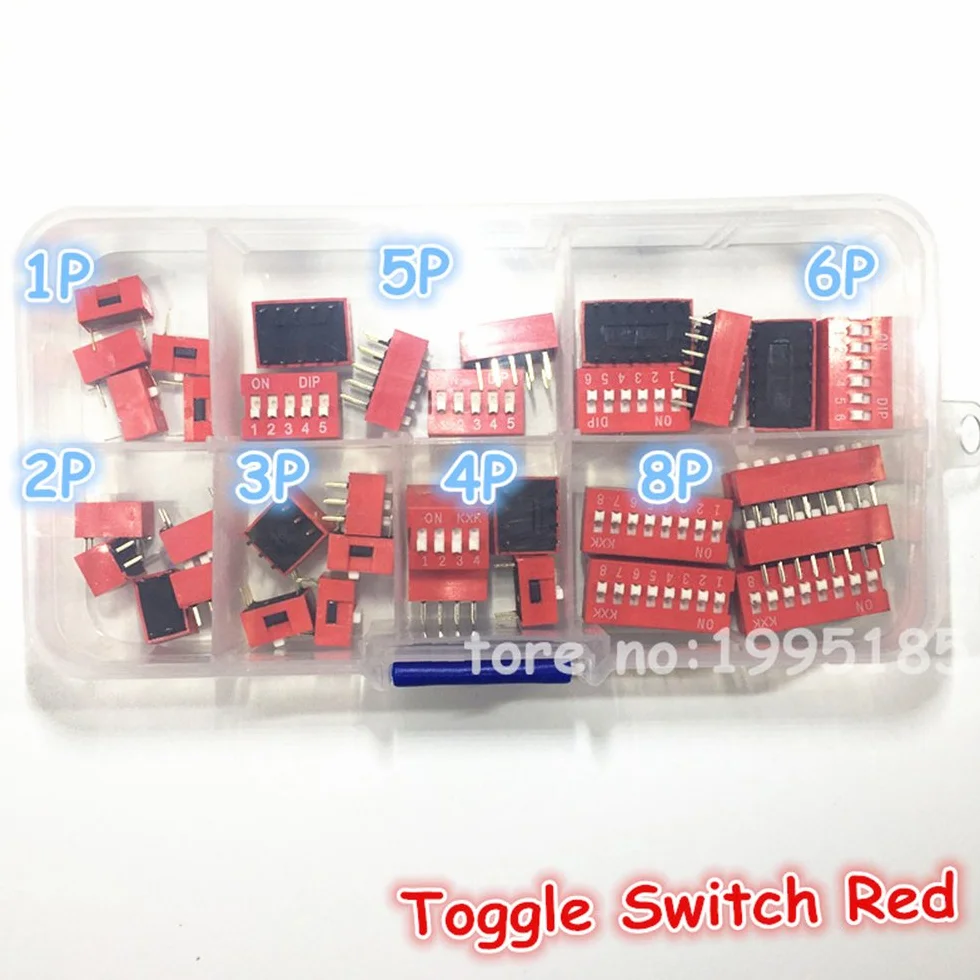35 szt. 1 2 3 4 5 6 8 pozycji 2,54 mm przesunięcia przełącznik DIP montaż PCB dwurzędowy czerwony