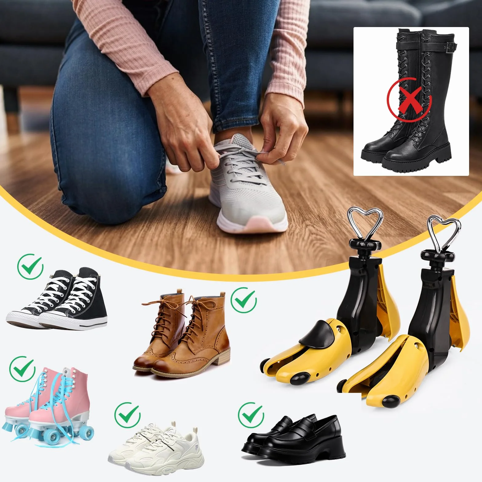 2 sztuki szerokie buty damskie męskie, regulowana długość i szerokość poszerzające buty, profesjonalne buty do butów, trampki, buty trekkingowe
