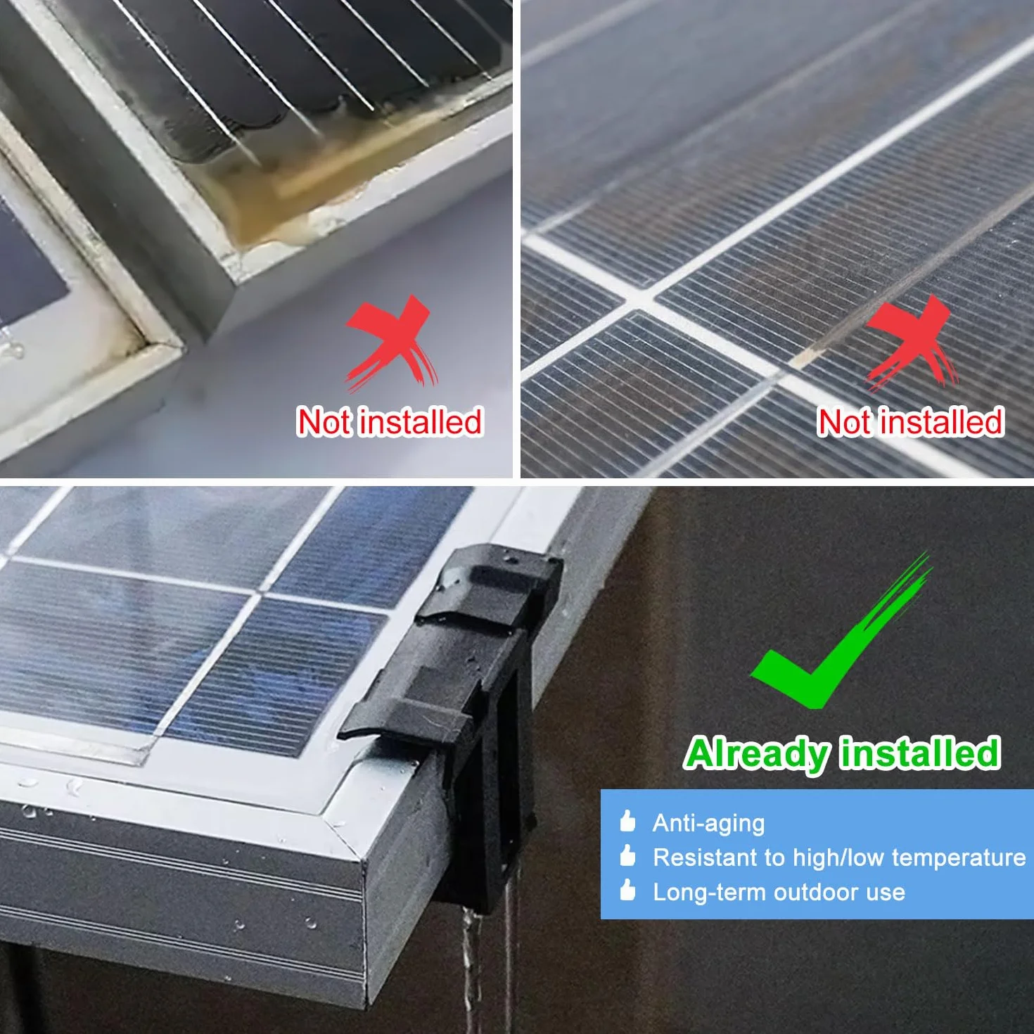 Klipsy do usuwania osadu do paneli słonecznych, 20 szt. klipsów odpływowych 35 mm do paneli słonecznych PV, modułu solarnego, odpływu wody