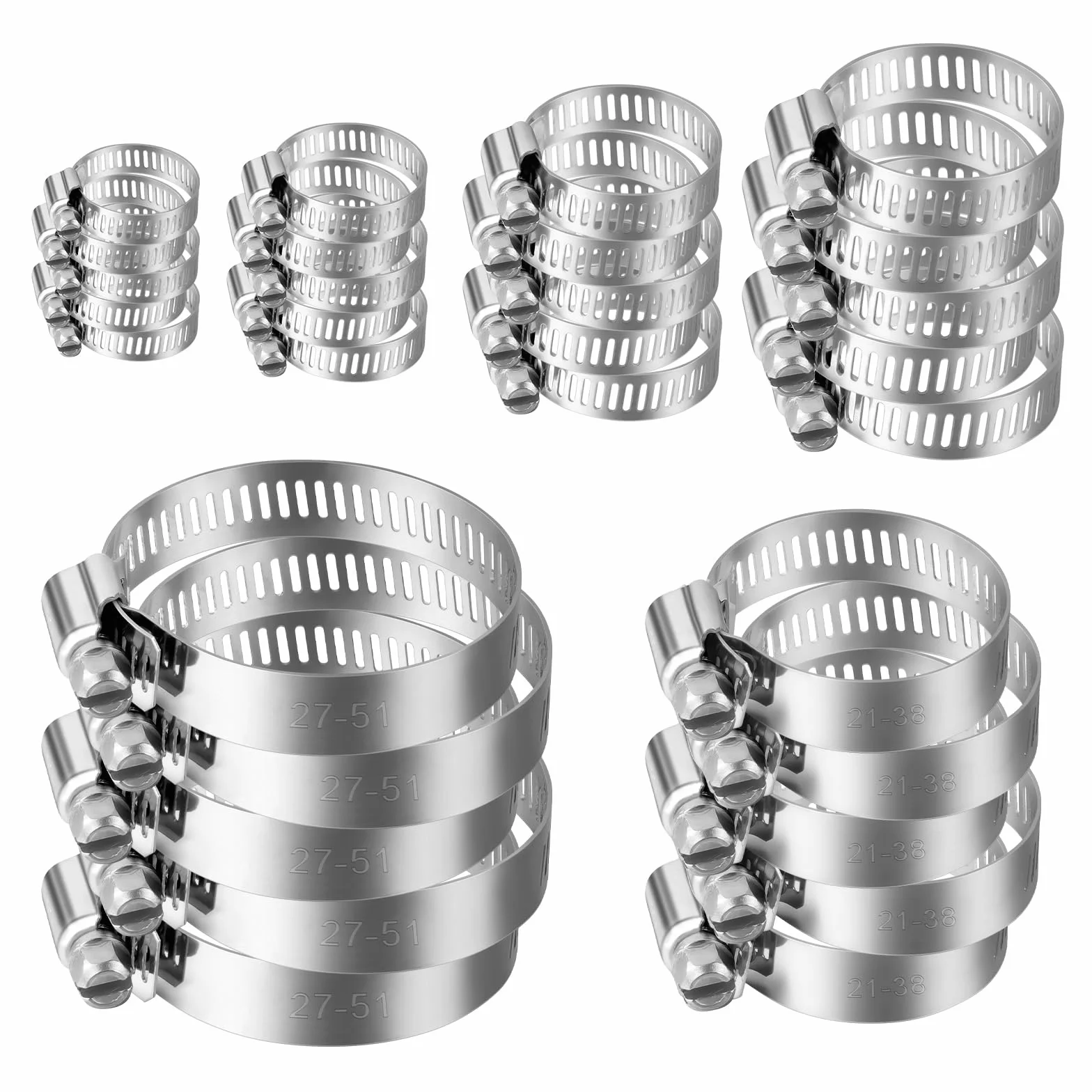 Flintronic Zestaw 30 regulowanych zacisków ze stali nierdzewnej, 6-51 mm, mocne śruby do węży, rur, samochodów, rur gazowych