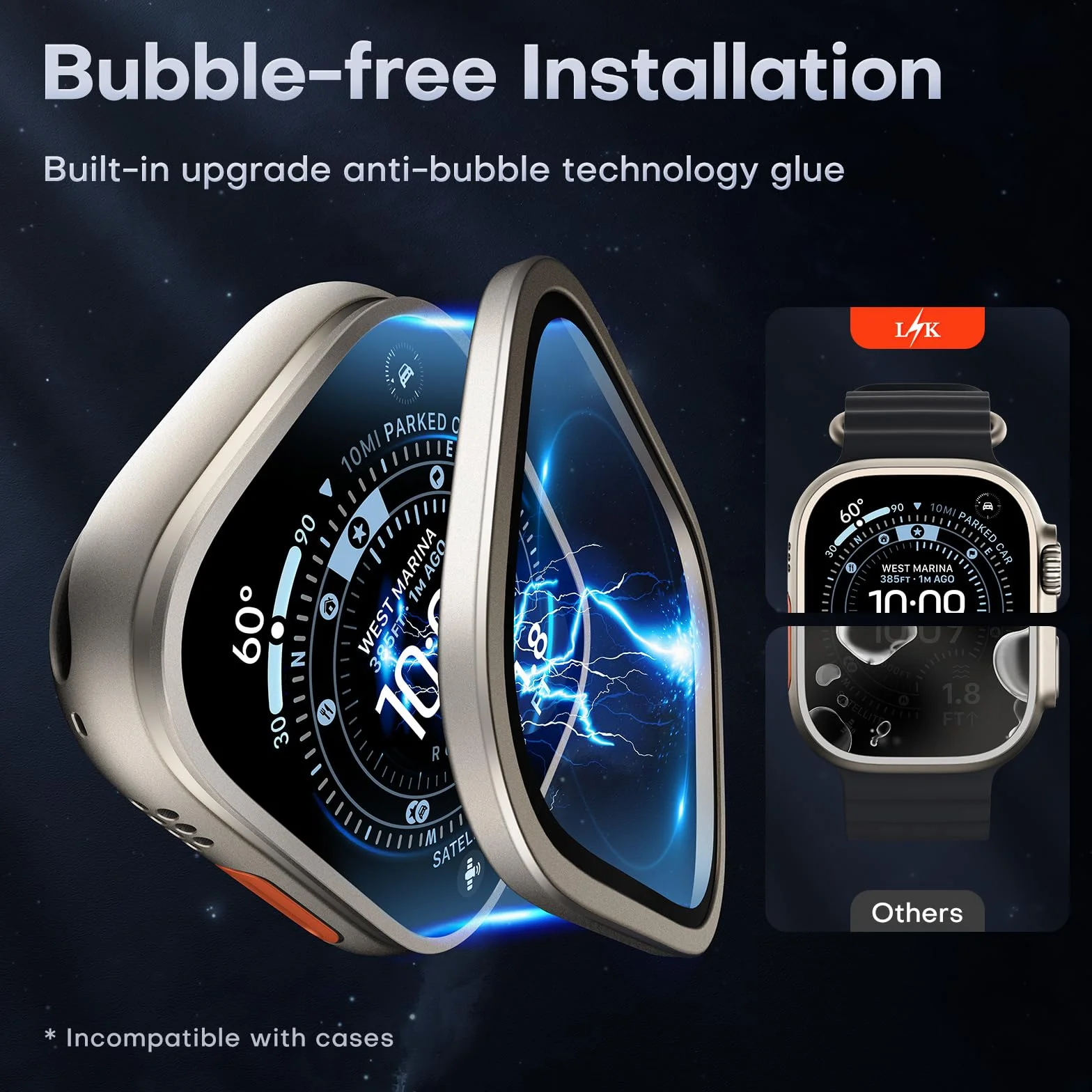 Zestaw 2 do Apple Watch Ultra 2 / Ultra ochraniacz ekranu 49 mm 9H szkło hartowane ramka ze stopu tytanu