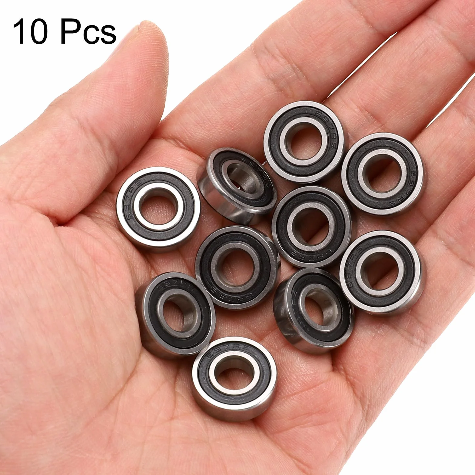 QUARKZMAN 10 sztuk łożysk 697-2RS 7x17x5mm, miniaturowe łożysko kulkowe ze stali chromowanej z podwójną gumową uszczelką, smaruje, P6 (ABEC 3)