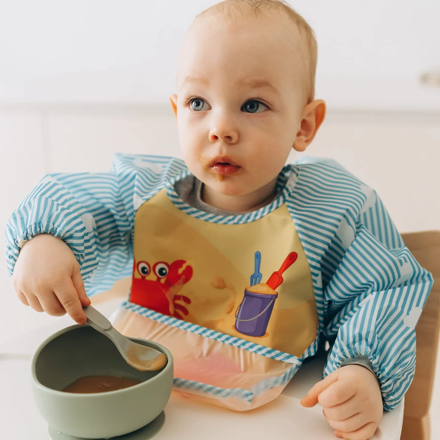 Uplife Zestaw 3 śliniaków dla niemowląt z długim rękawem, wodoodporny, śliniaczek do karmienia posiłków, zestaw do malowania dla dziewczynek, chłopców, od 6 miesięcy do 3 lat (ocean - las - sawanna),
