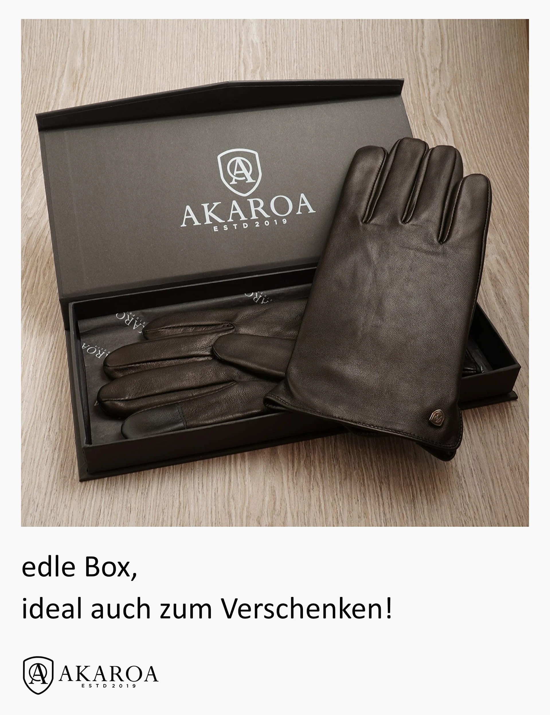 AKAROA ESTD 2019 Męskie rękawiczki skórzane TIM, funkcja dotykowa, włoska skóra, z recyklingu podszewka z dzianiny z 50% kaszmiru i 50% wełny, 5 rozmiarów S - XXL