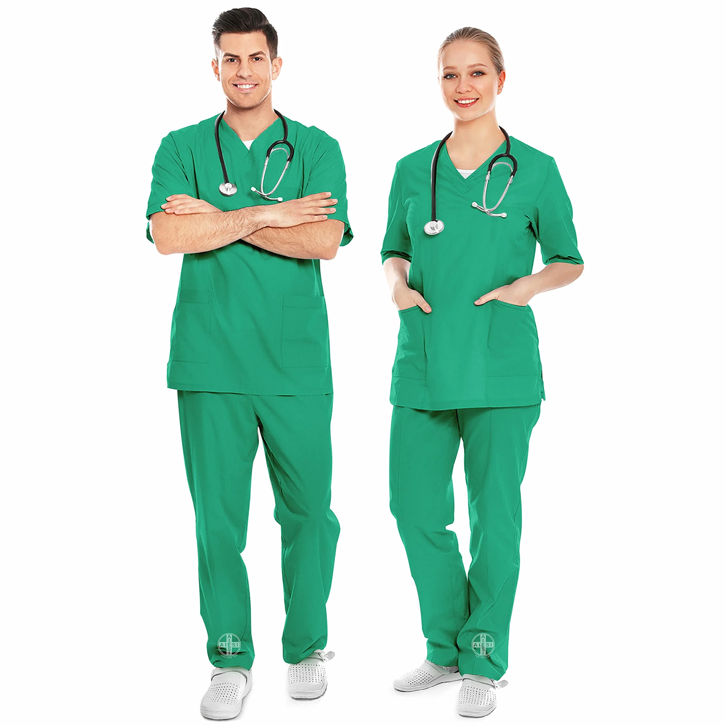 AIESI® mundur sanitarny mężczyźni kobiety bawełna 100% sanforyzowane spodnie i rozmiar V