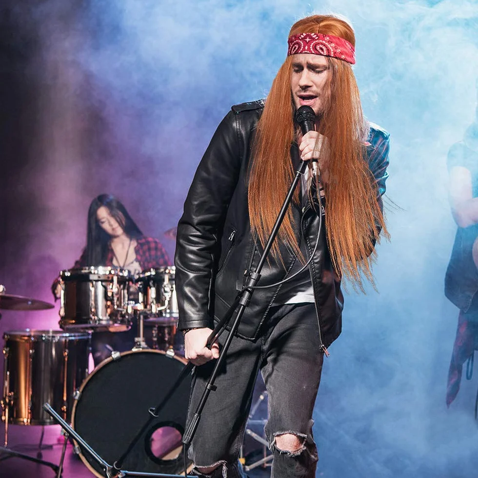 Rock Kostiumy 70 80 90 Heavy Metal Rock Kostiuma z Peruką, Rękawiczki, Okulary Przeciwsłoneczne, Szaliki, Bransoletka, Rękawy