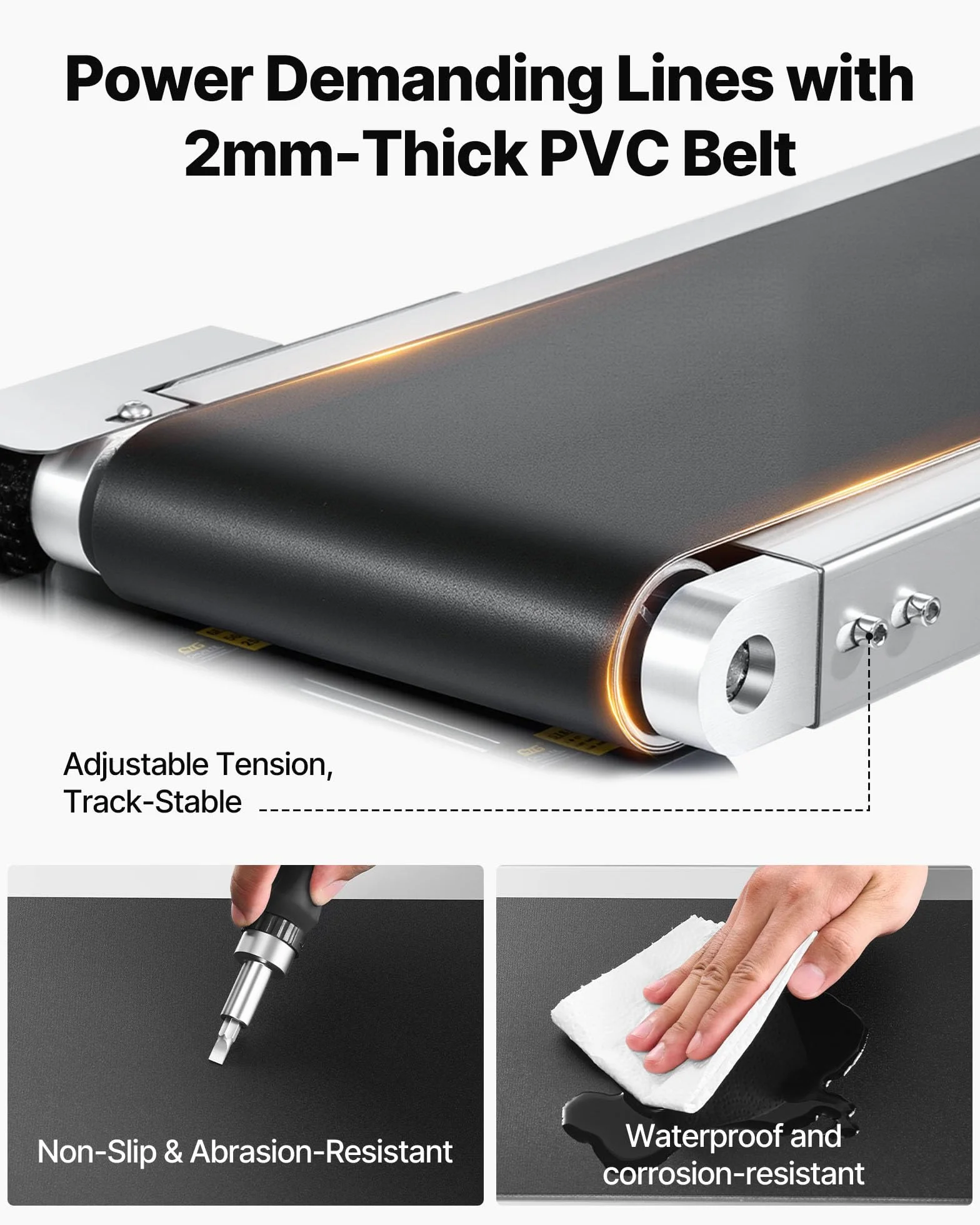 VEVOR Zmotoryzowany przenośnik taśmowy 1498,6 x 198,1 mm przenośnik taśmowy ze stali nierdzewnej PVC antystatyczny podwójna poręcz do aplikacji kodowania atramentowego