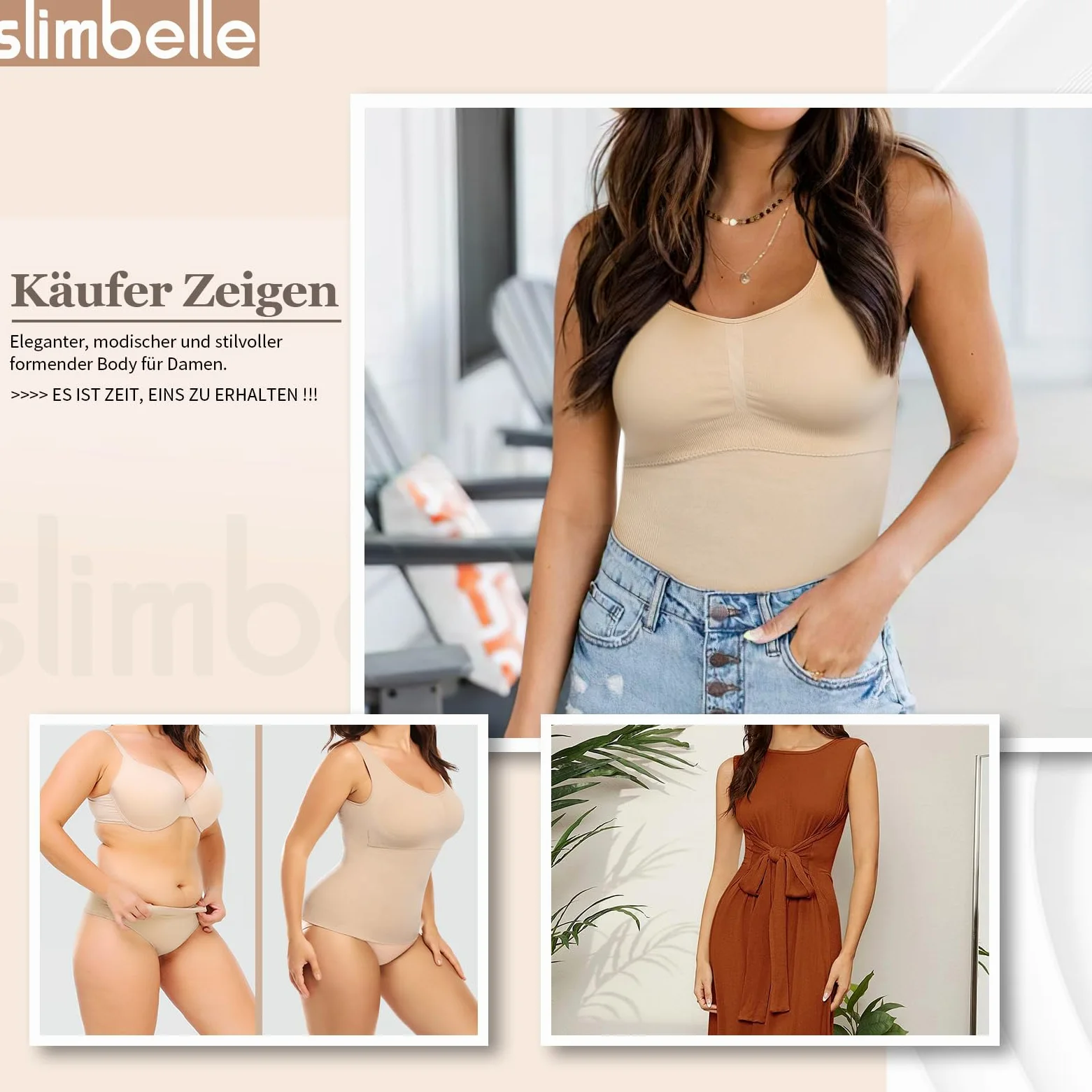 SLIMBELLE Damski podkoszulek biustonosz, koszula, bezszwowy tank top ze zdejmowanymi miseczkami, wyszczuplający brzuch, bez fiszbin, koszulka, modelująca figurę, modelująca sylwetkę, modelująca