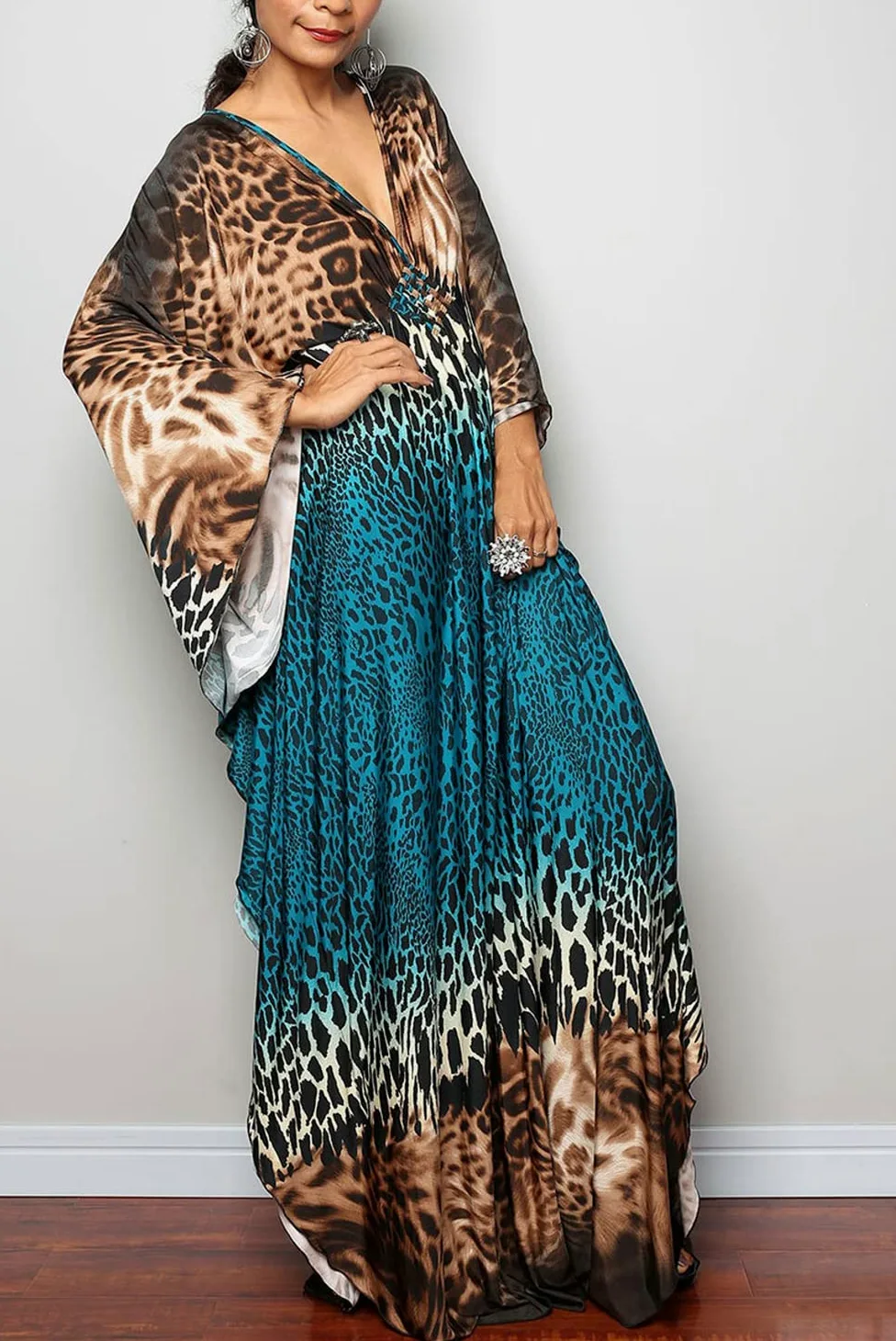 Letnia kwiecista luźna kaftan boho plaża bikini okrycie sukienka plus size szlafrok dla kobiet
