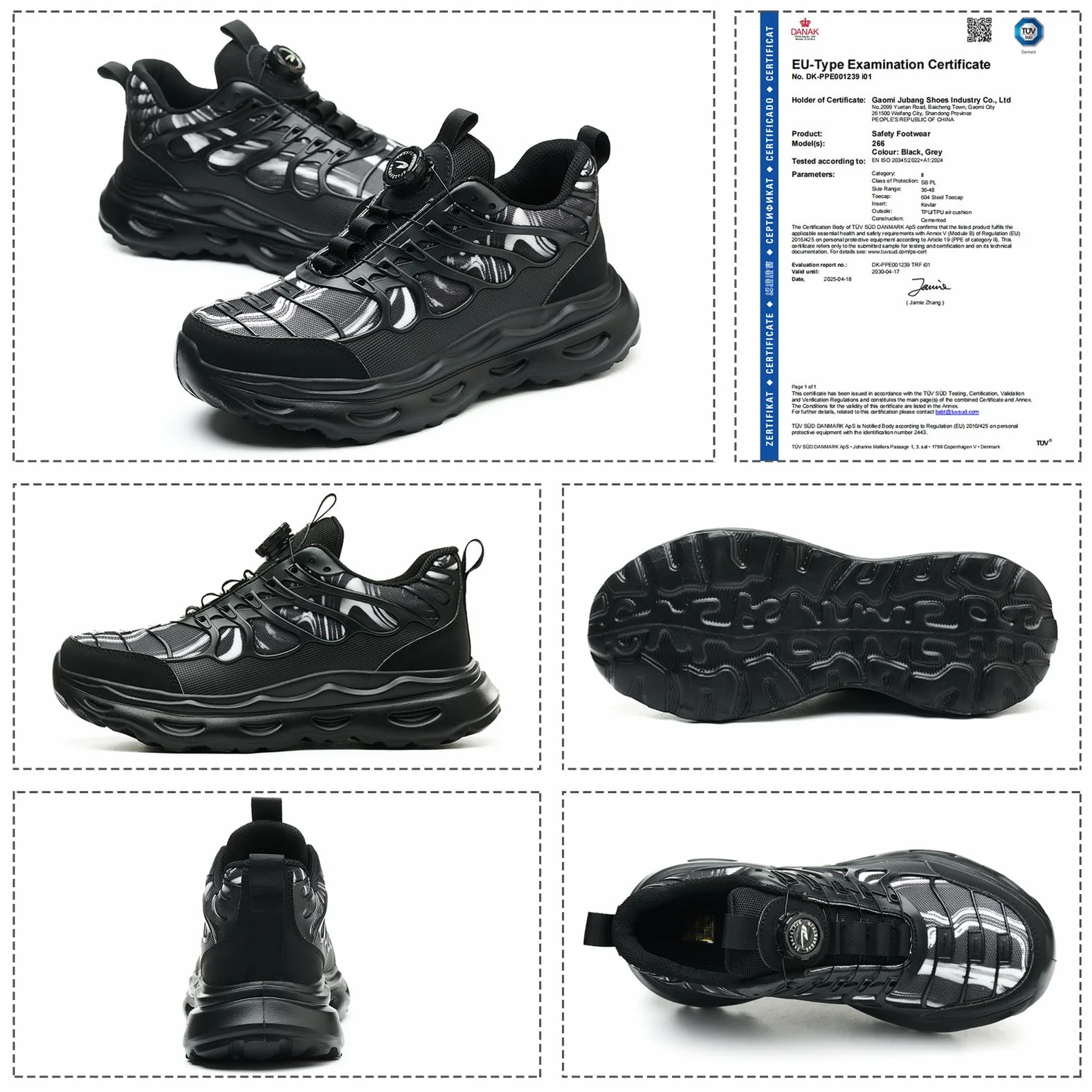 Buty Bezpieczeństwa S3 Obrotowe Zapięcie Antypoślizgowe Ochrona Uderzenia Przebicia Black 36