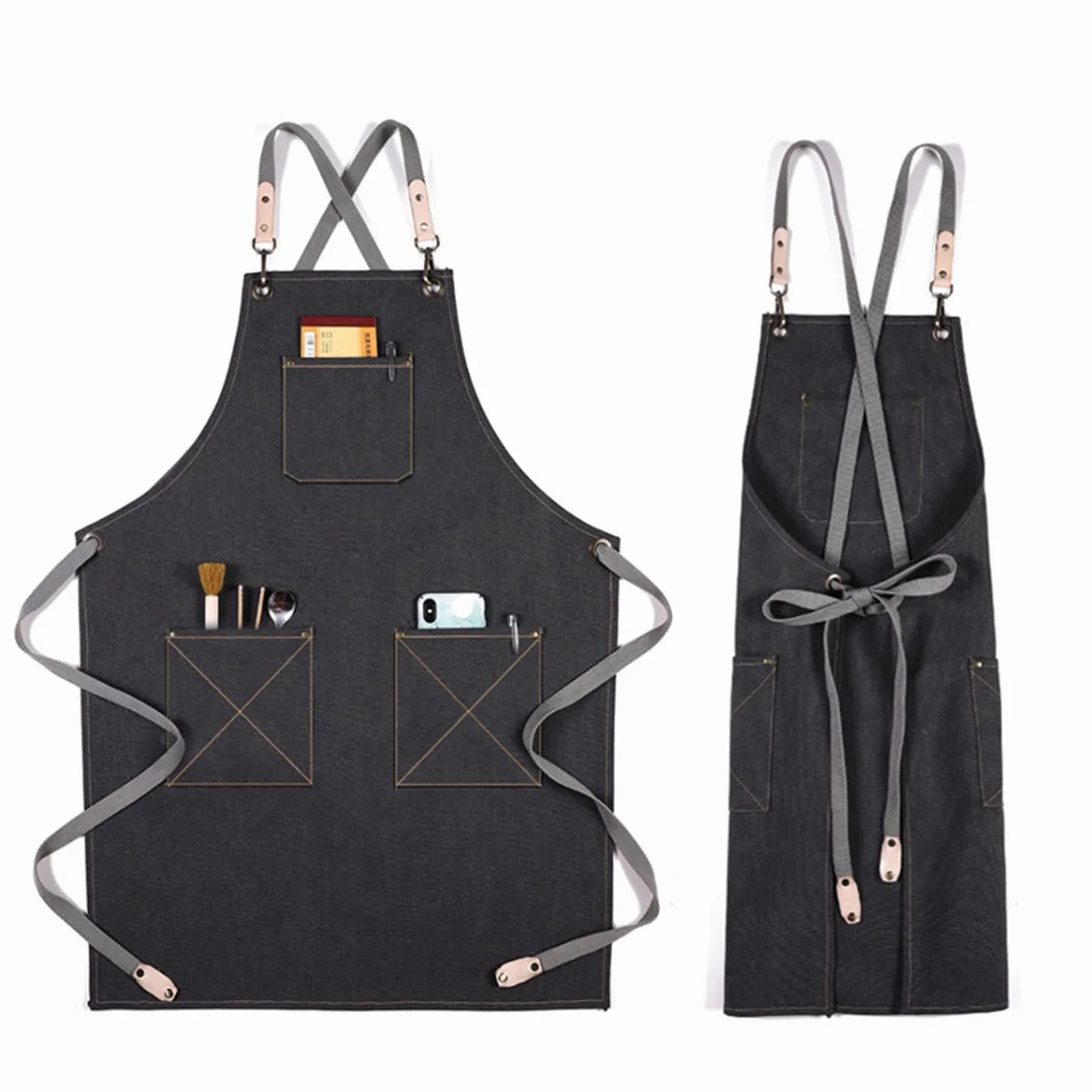 Fartuch szefa kuchni ， Fartuch Denim Bib Fartuch warsztatowy, fartuch narzędziowy, fartuch roboczy, fartuch płócienny, fartuch narzędziowy warsztatowy z regulowanymi paskami