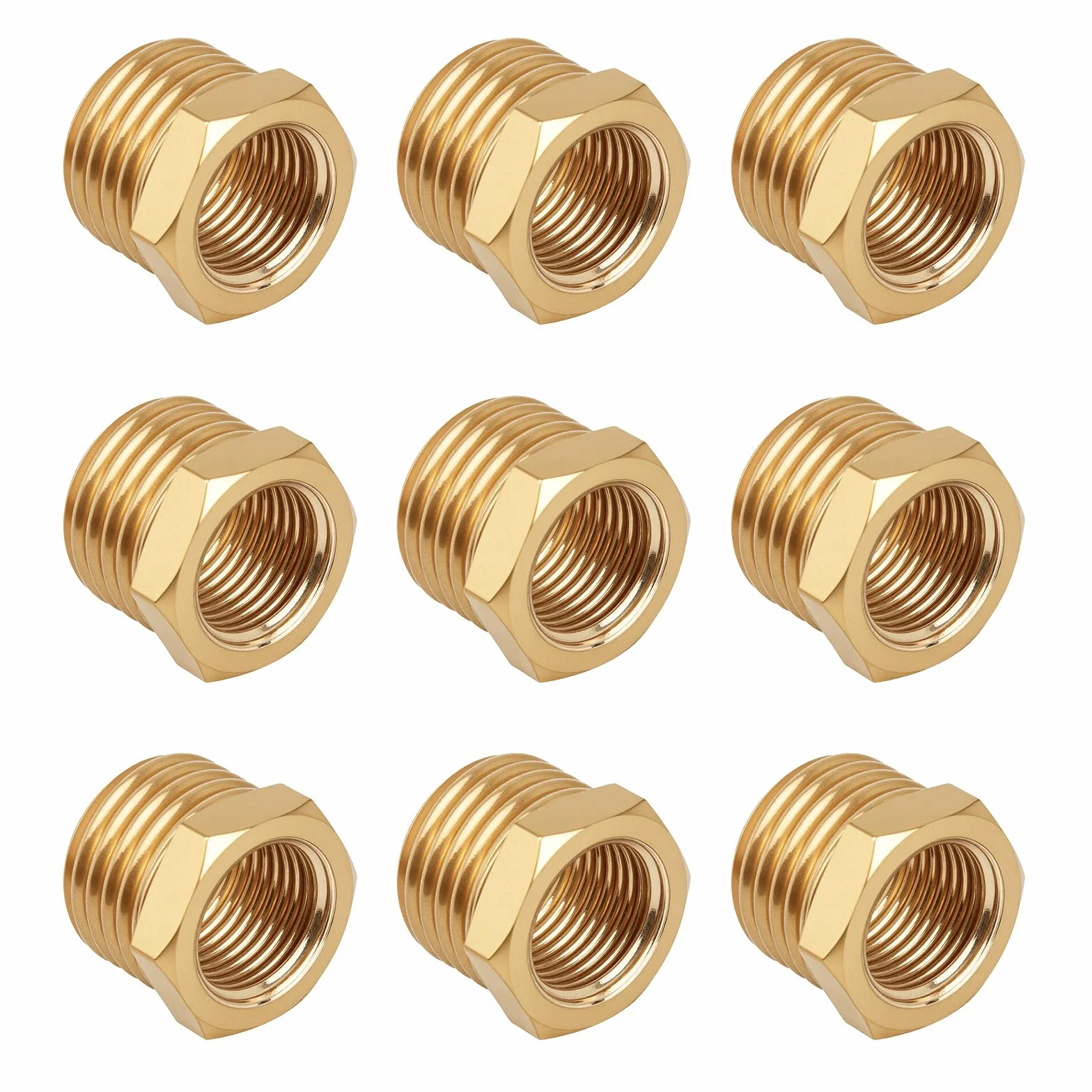 lasuroa 9szt Mosiężny Reduktor Sześciokątny Tuleja, 1/4" NPT Męski do 1/8" NPT Żeński Gwintowany Złączka Reduktor Adapter do Instalacji Wodociągowych Hydraulicznych i Gazowych