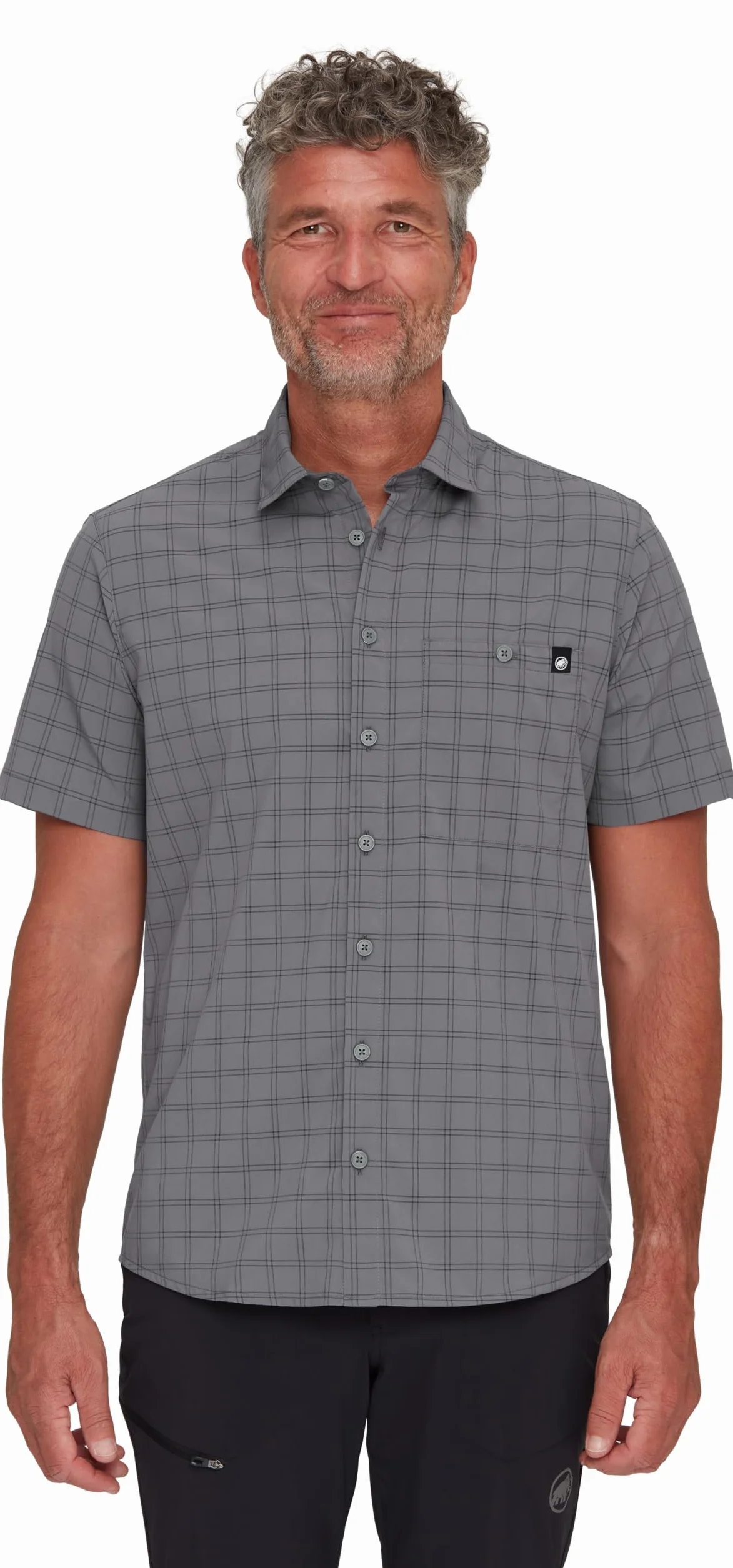 Mammut Lenni Shirt Men – Koszula Trekkingowa Męska | Krótki Rękaw, Ochrona UV, Szybkoschnąca i Oddychająca | Rozmiar XL, Stalowy-czarny