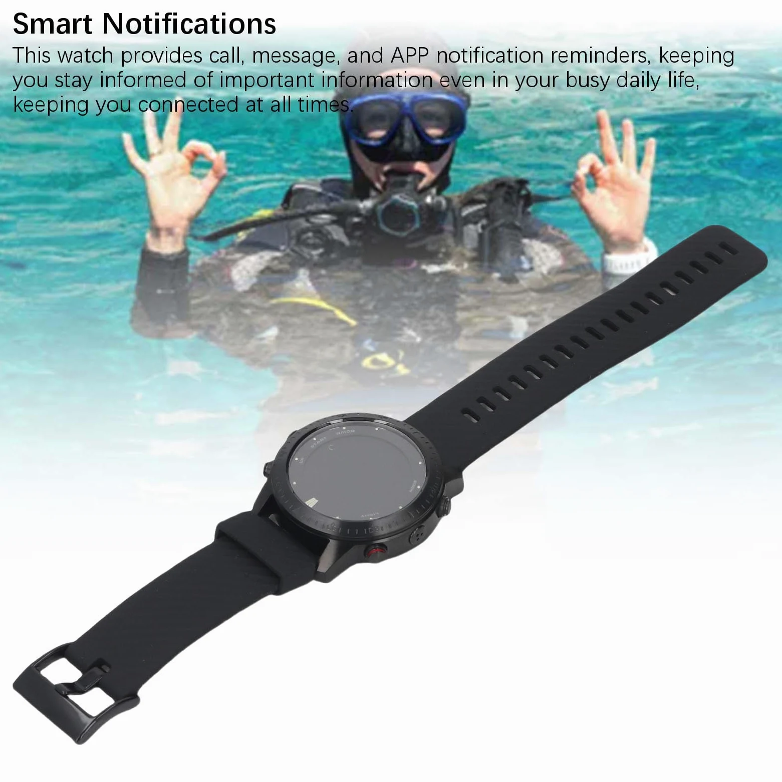 Luqeeg Smart Nurving Computer Watch, Wielofunkcyjny Dowód na wodę 100 Metrów Nurka na rękę z Czujnikiem Głębokości Barometru do Pływania Rurka rurką rurową Kroki Rejestrujące Kroki