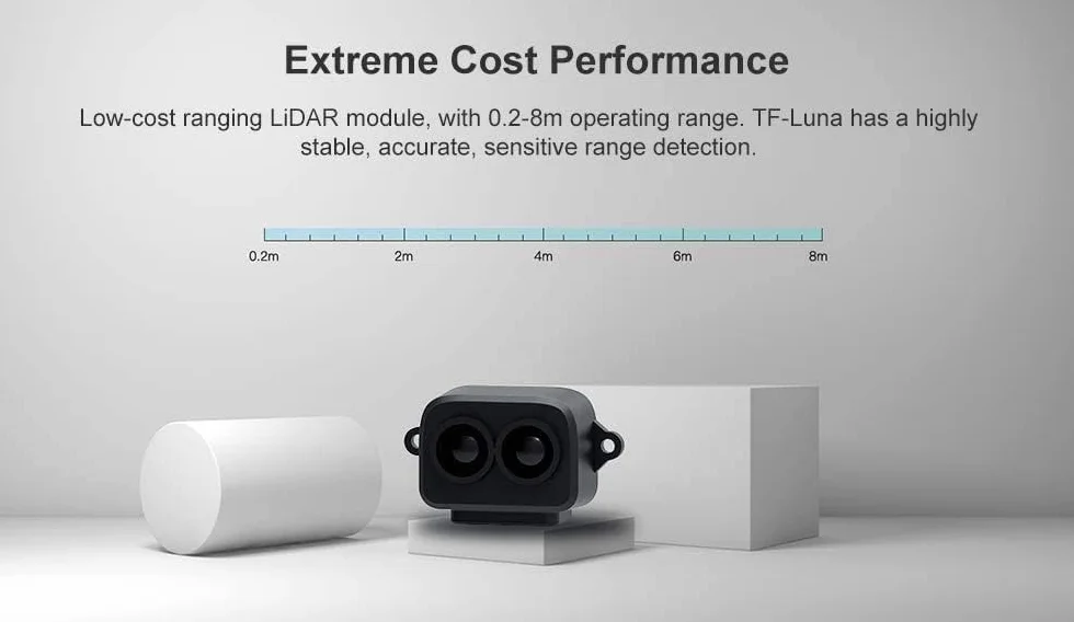 youyeetoo TF-Luna Moduł Sensora Lidar Jednopunktowego Pomiaru Zasięgu 0,2-8m, do Dronów, Czujników Przemysłowych, Robotów, Inteligentnego Domu, Obsługa I/O, UART i I2C