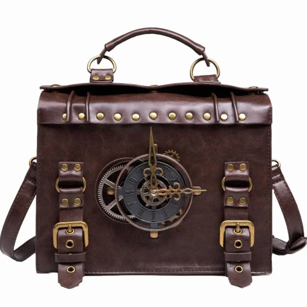 Ro Rox Lavinia Steampunk tornister torba zegar przekładnie wisiorki sztuczna skóra, Brązowy, rozmiar uniwersalny