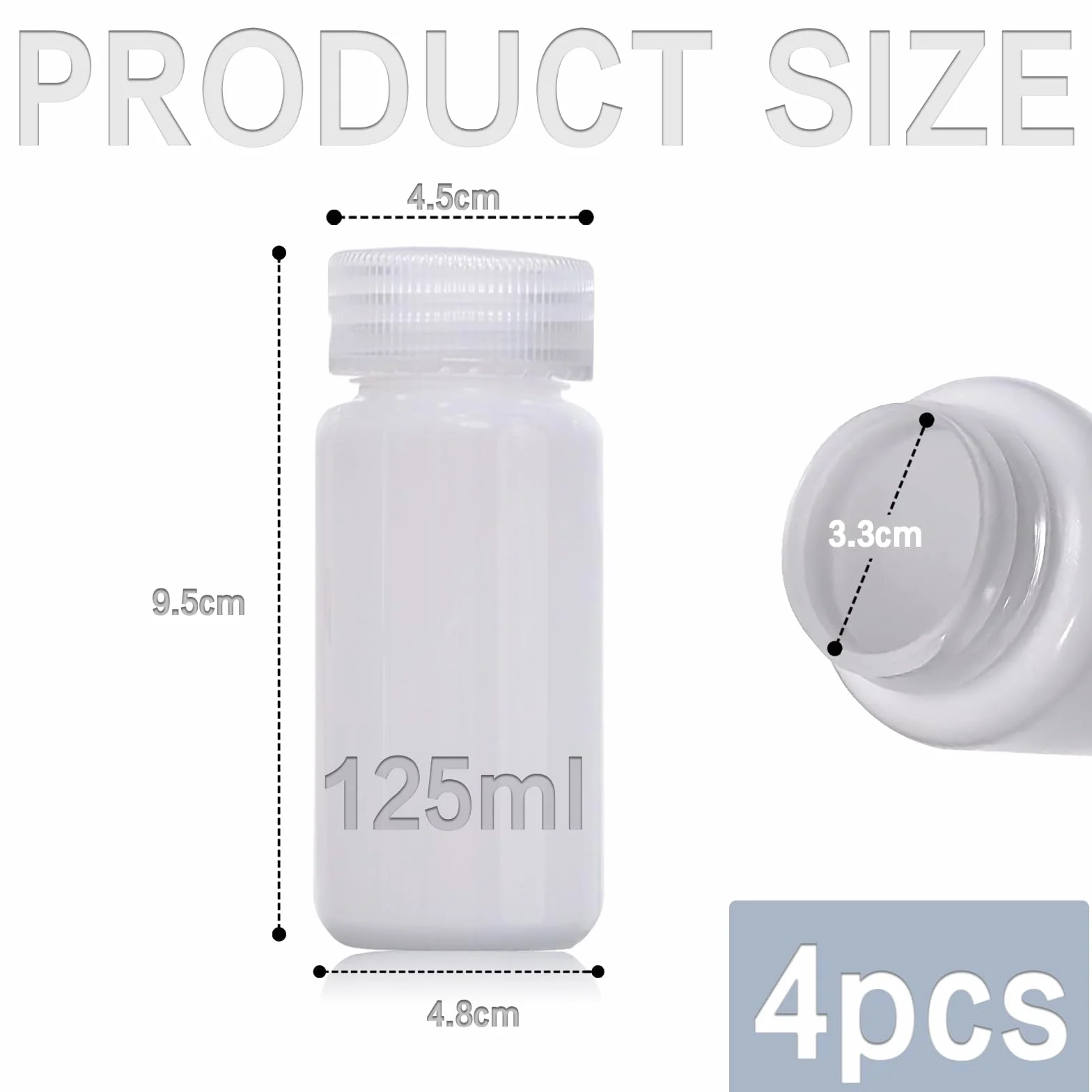 Butelka laboratoryjna HDPE 125ml szerokoszyjkowa pusta z bezpiecznym zamknięciem 4 sztuki