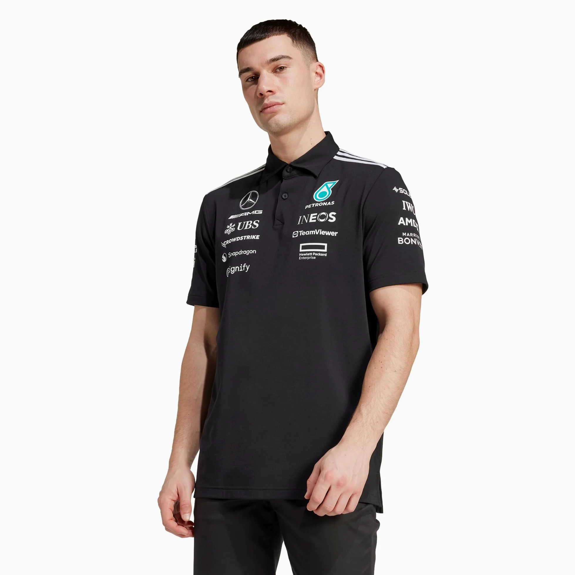 adidas Mężczyźni MERCEDES - AMG PETRONAS FORMULA ONE TEAM TEAM POLO BLACK MEN, black/white, L