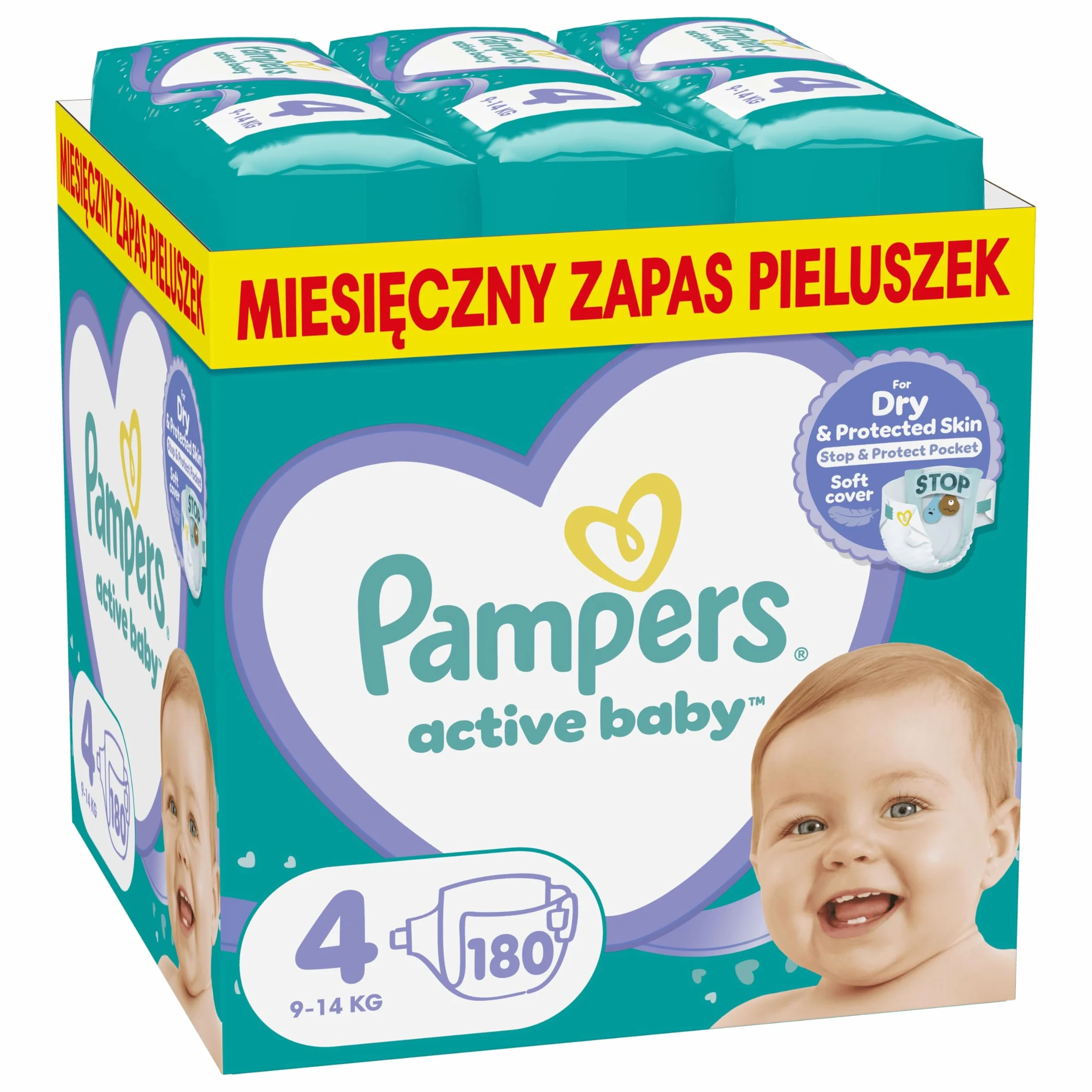 Pampers Active Baby, rozmiar 4, 180 pieluszek, 9kg-14kg
