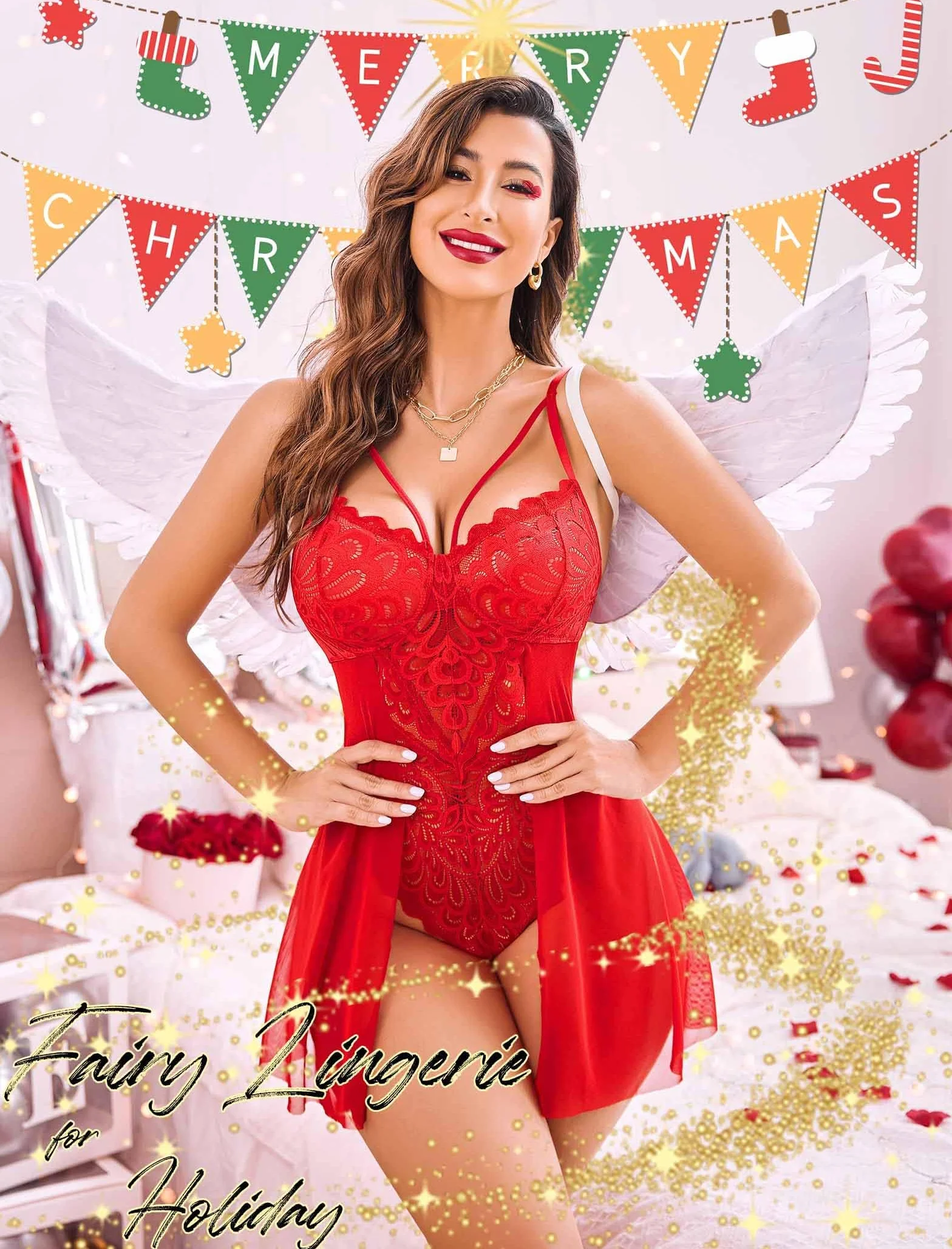 Avidlove Body damskie seksowne body koronkowe babydoll bielizna regulowane cienkie ramiączka dekolt w serek seksowna bielizna damska niegrzeczna gorąca