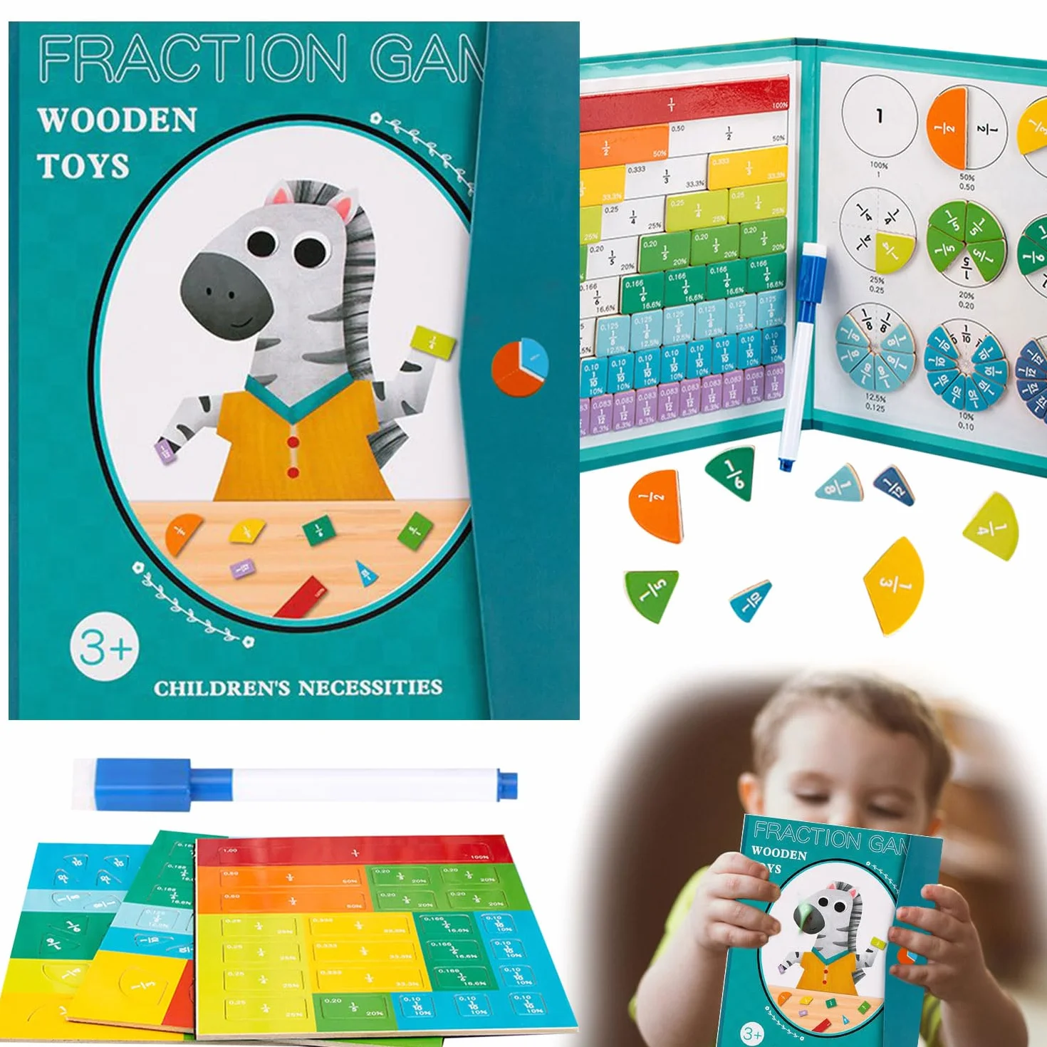 Matematyka Montessori Podstawowa, Magnetyczne Frakcje, Puzzle Edukacyjne na frakcji magnetycznej, zabawki edukacyjne frakcje, ułamkowe obliczanie drewna Materiał Montessori