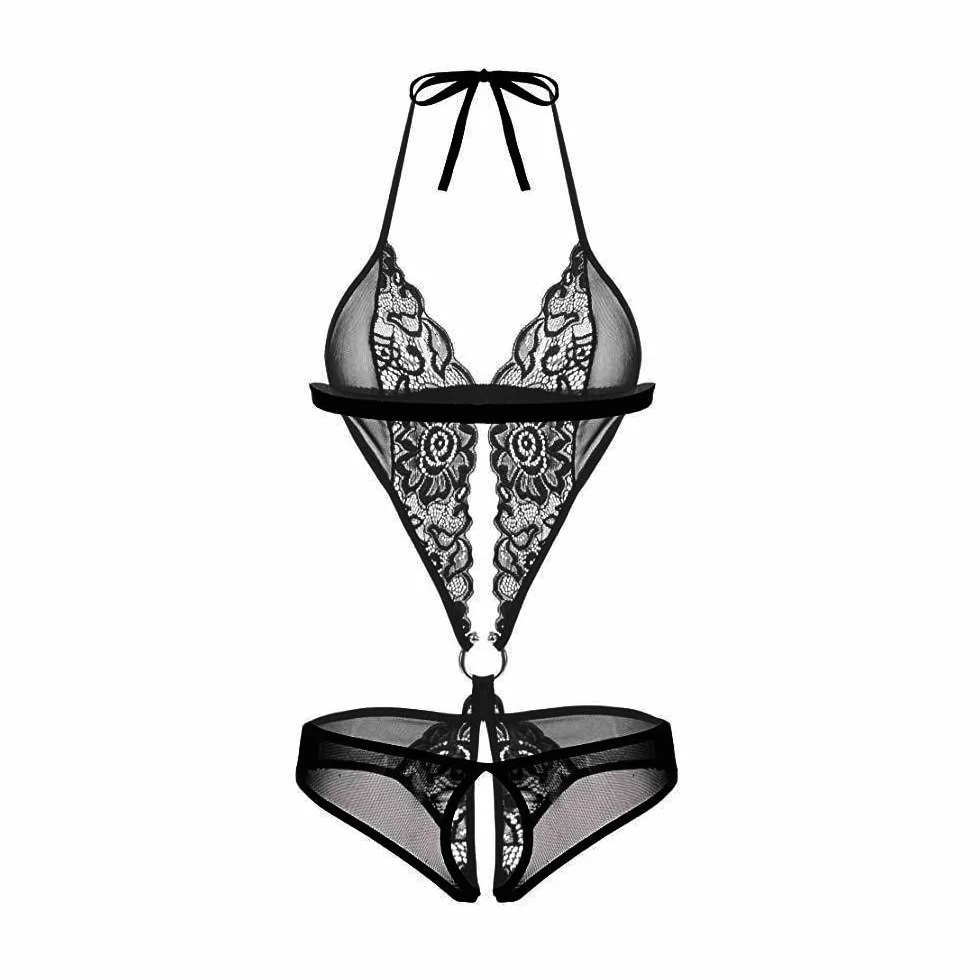 bielizna damska, seksowna, nocna z dekoltem w serek Halter Babydoll z otwartą koronką, erotyczna bielizna, bielizna nocna, bielizna nocna, body do spania