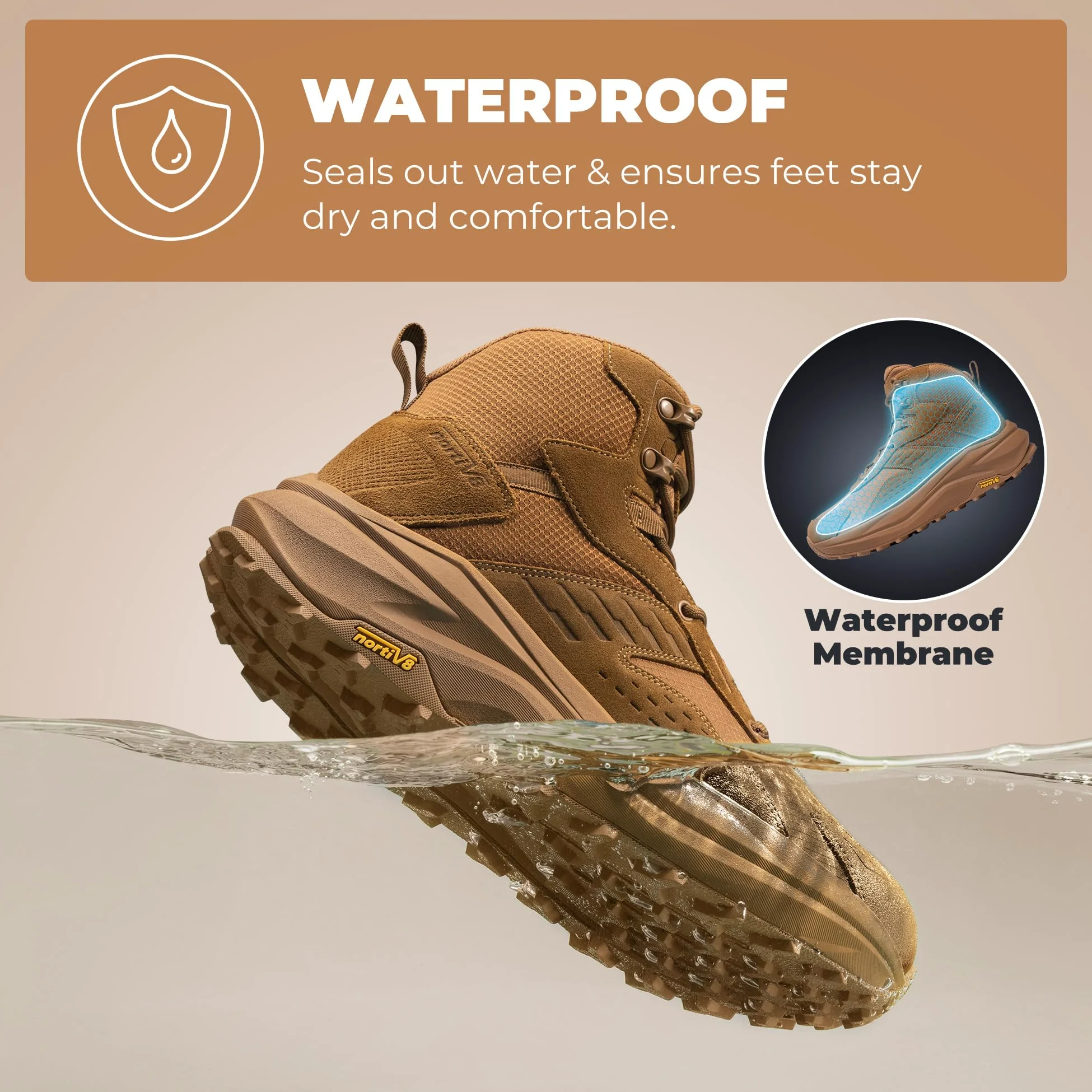 NORTIV 8 SNHB25001M męskie buty trekkingowe z szerokim noskiem niskie upadki wodoodporne outdoorowe buty kempingowe Katahdin, rozmiar 10,5, Coyote, SNHB25001M