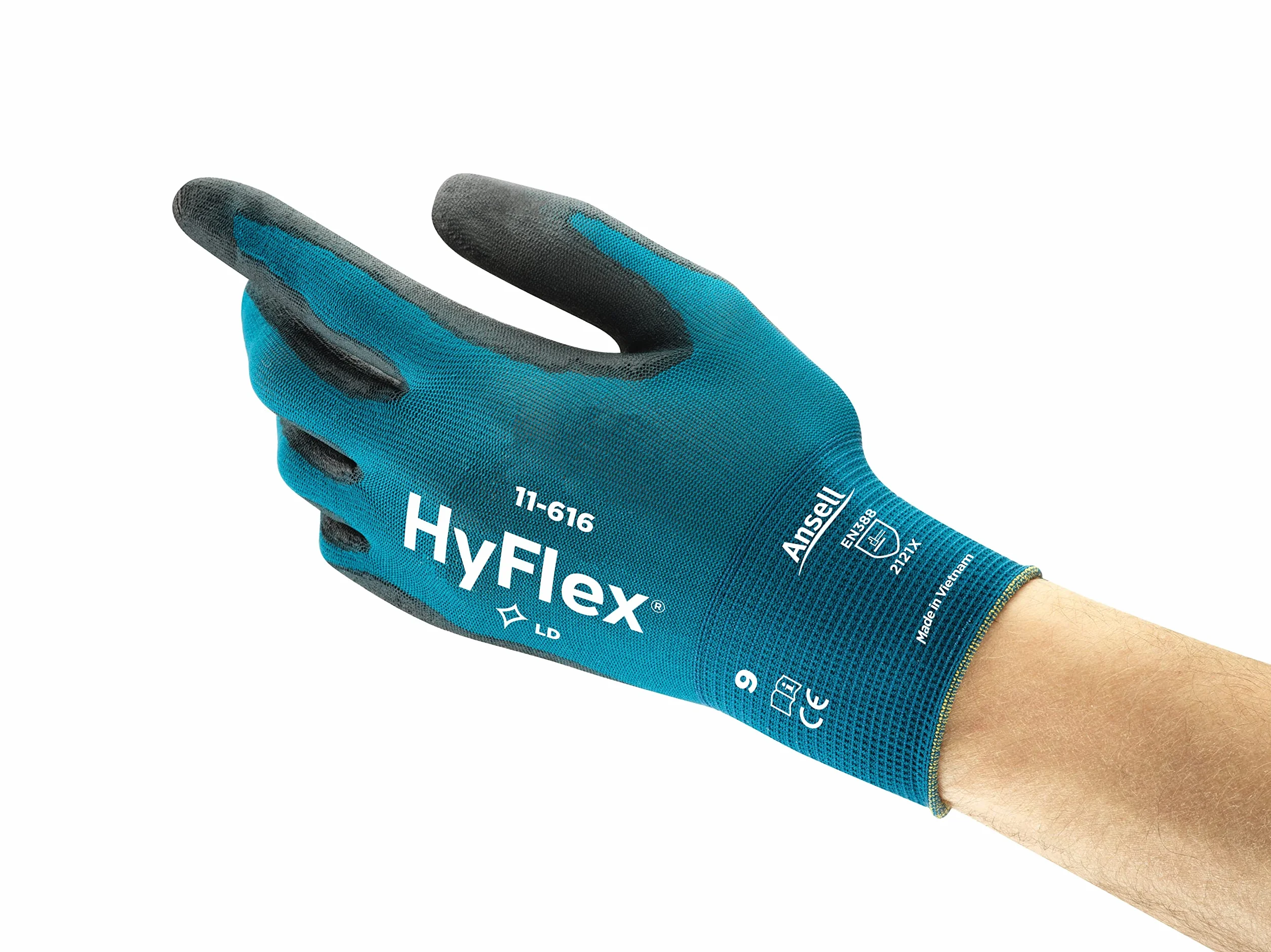 ANSELL HYFLEX 11-616 Extrensible Nylon Work Rękawice, rękawice ochronne ryzyka mechanicznego, majsterkowanie, obsługa, montaż, rękawiczki męskie kobiety, niebieski, rozmiar 2xl (12 par)