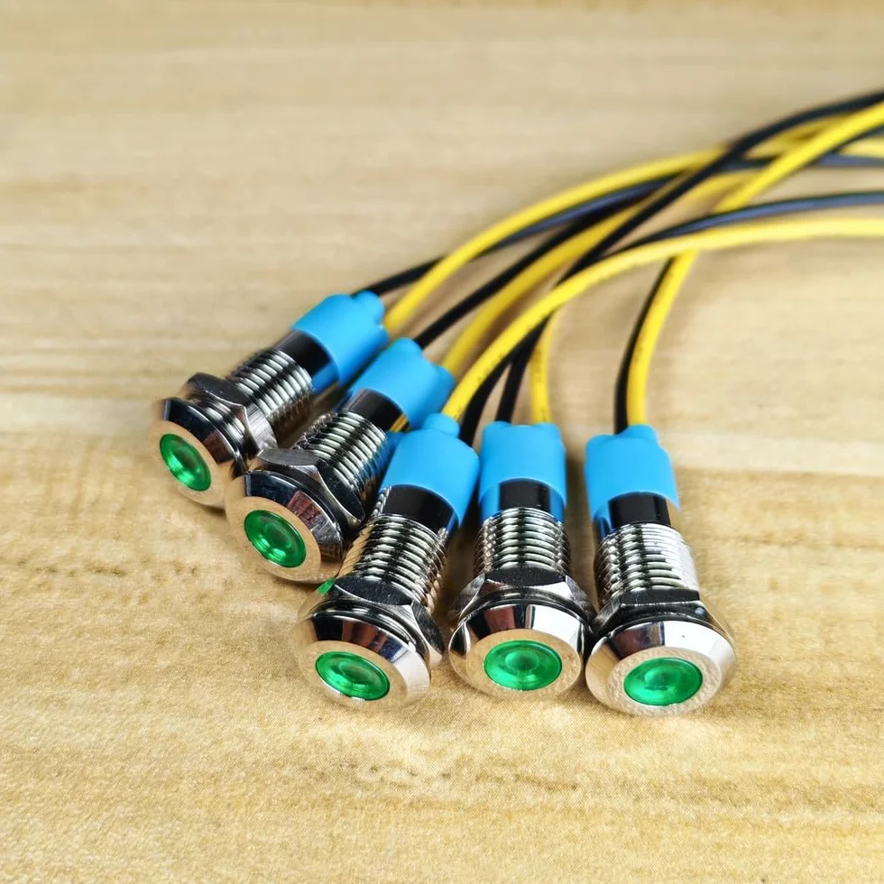 Gebildet 5 Sztuk 8mm 230V Ac Led Metalowy Wskaźnik Świetlny Wodoodporna Lampka Sygnalizacyjna (Zielona)