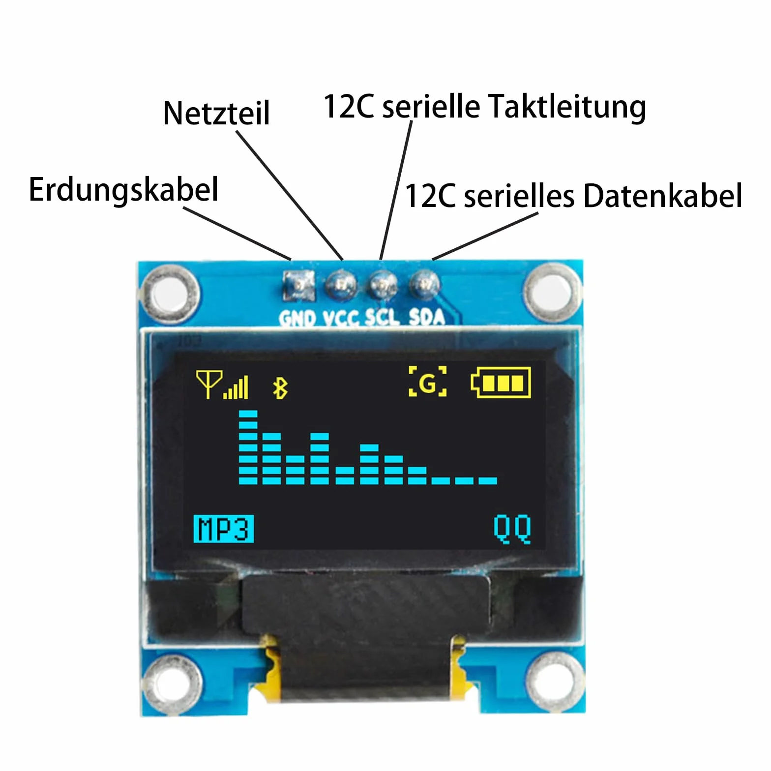 4 sztuki wyświetlacza OLED LCD 0,96", 128 x 64 pikseli, napęd 1315, interfejs IIC, moduł wyświetlacza, kompatybilne z Arduino (żółty i niebieski)