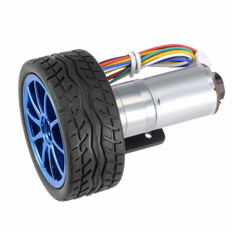 Silnik Z Przekładnią Enkodera Dc 12V Diy Ze Wspornikiem 65Mm Zestaw Kół Silnika Z Przekładnią Magnetyczną Silnik Z Redukcją Prędkości W Całości Z Metalu Do Inteligentnego Samochodu Robot Model Diy (200 Obr./Min)