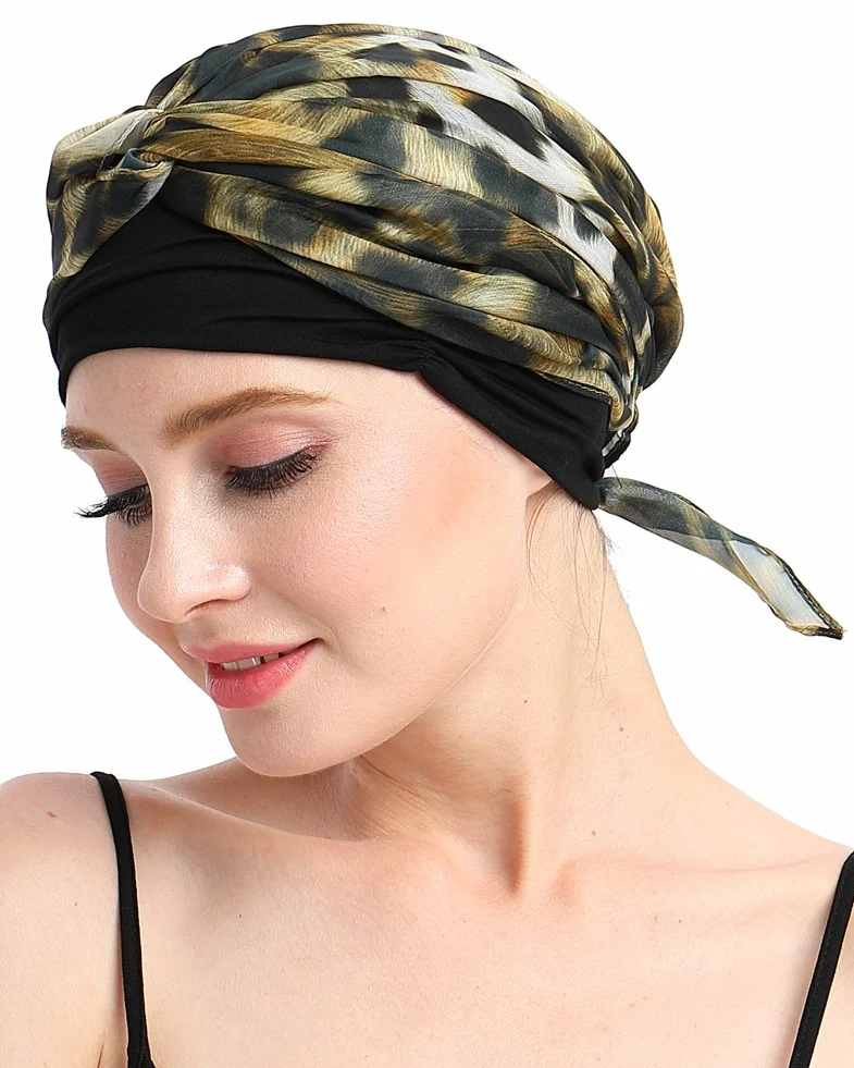 FocusCare chemo turban nakrycie głowy dla kobiet po chemioterapii chorych na raka, Leopard, jeden rozmiar