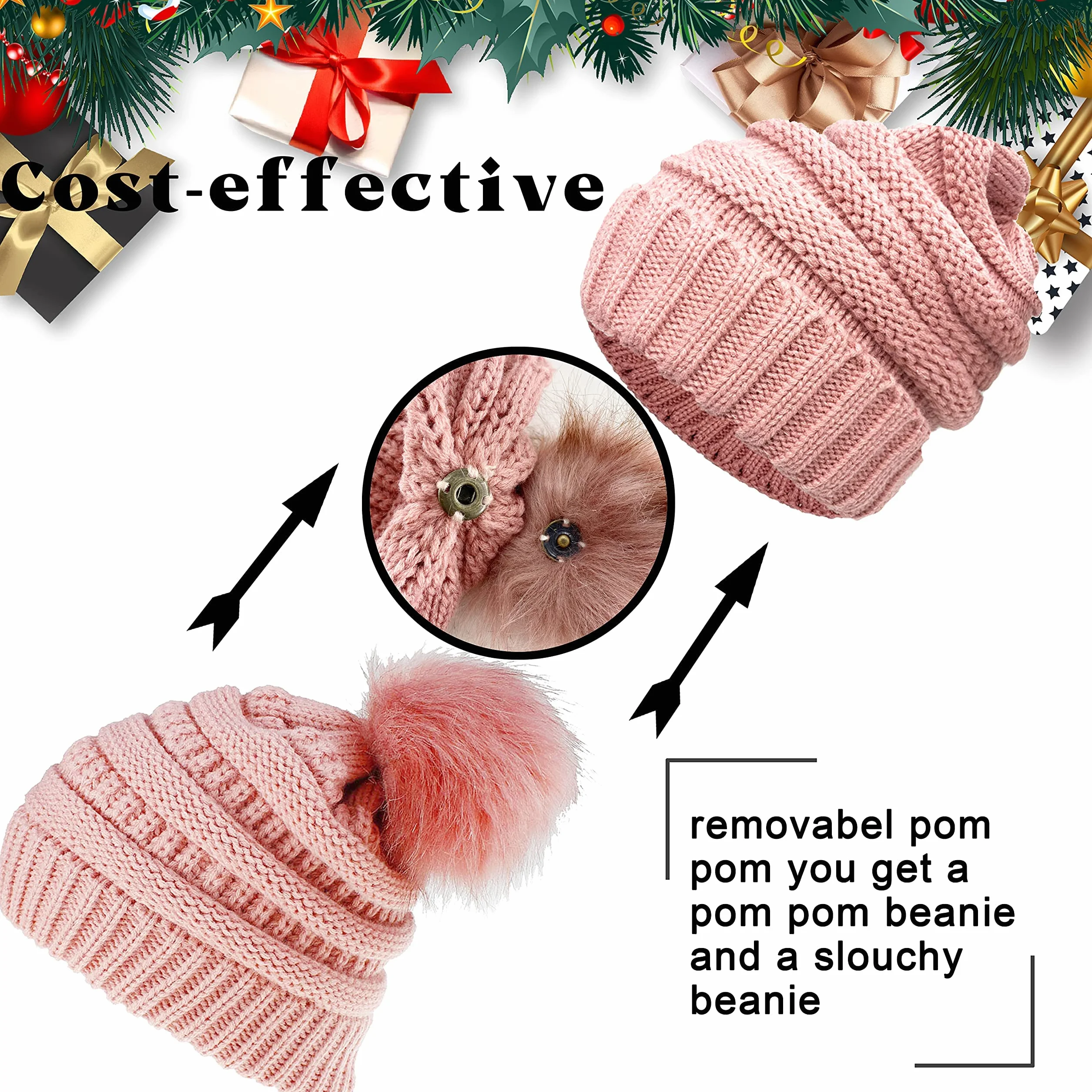 CheChury Czapka z dzianiny, czapka zimowa, szalik, zestaw beanie, dzianina polarowa, pompon, ekran dotykowy, rękawiczki, zestaw zimowy, szal kombi, zestaw pętli, gruby szal damski, prezent, akcesoria