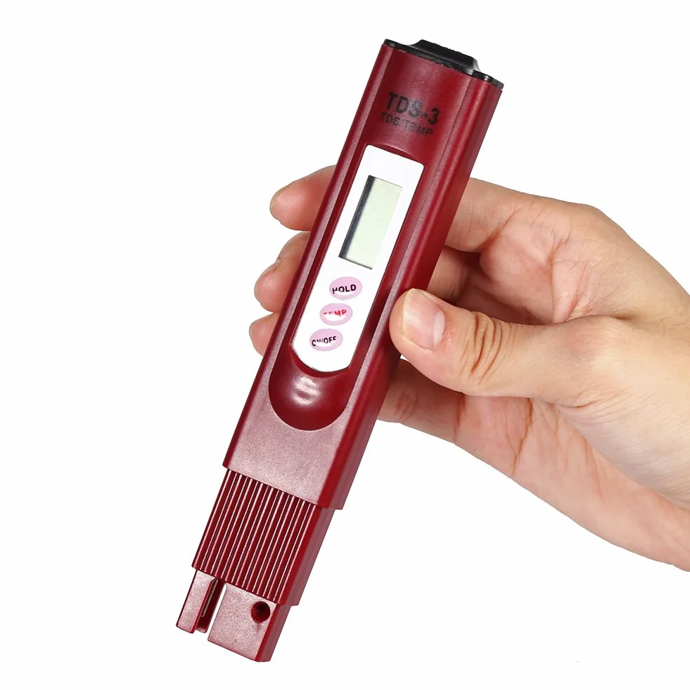 Detektor jakości wody cyfrowy LCD miernik TDS 0-9999 PPM tester pH i temperatury przenośny analizator minerałów pióro testowe (czerwony)
