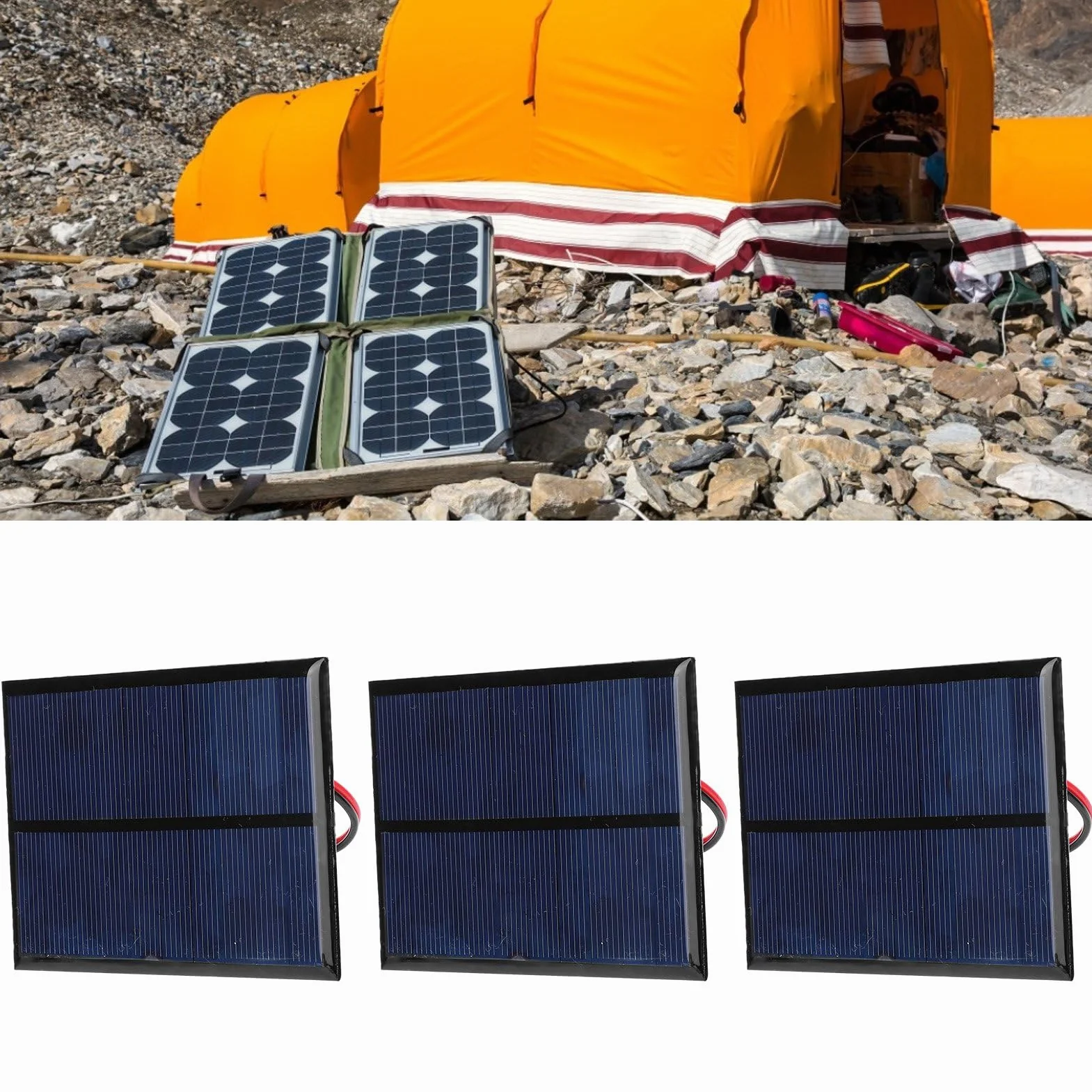 Mini Panel Słoneczny, 3 Sztuki Polysilicon 5V 1W 200mA 2mm Epoksydowy Panel Słoneczny 100x70+30cm Czerwona i Czarna Linia do Energii Słonecznej, DIY Home, Science Projects Toys