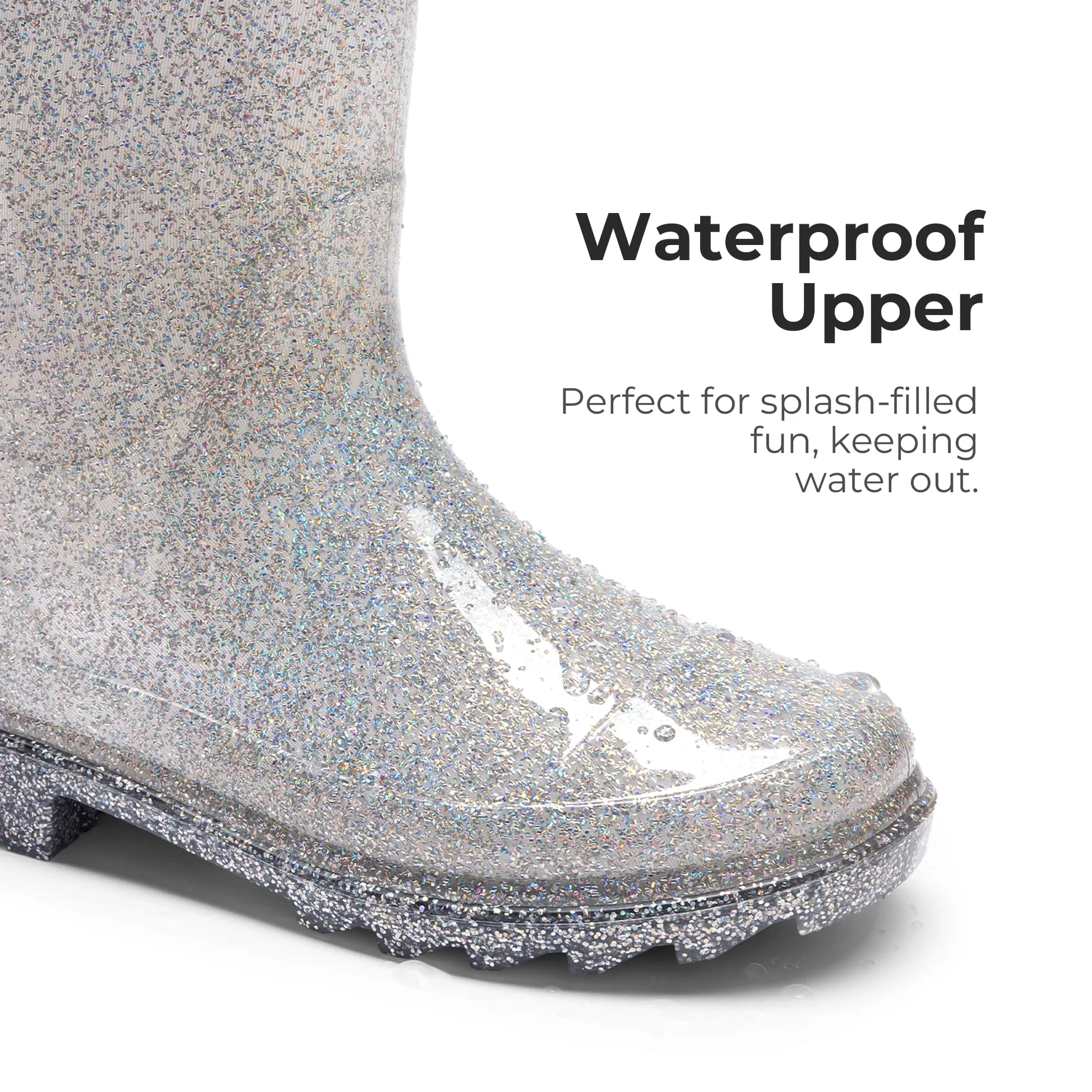 DREAM PAIRS Dziecięce buty przeciwdeszczowe dla chłopców i dziewcząt z łatwymi do zakładania uchwytami, błyszczące, wodoodporne buty do zabawy na świeżym powietrzu, buty przeciwdeszczowe, unisex
