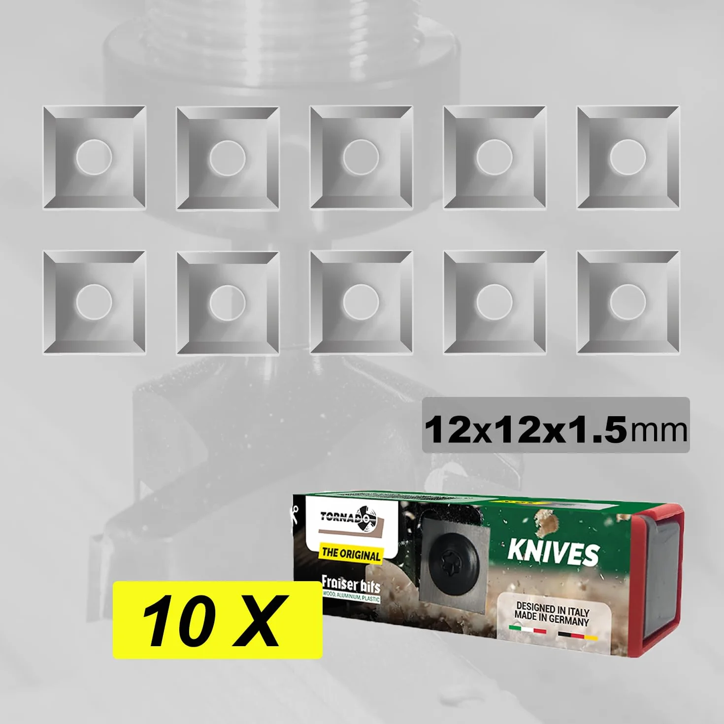 Fraiser Płytki obrotowe z twardego metalu (HM/Widia) do frezarki czołowej Tornado – 10 sztuk (12 x 12 mm)