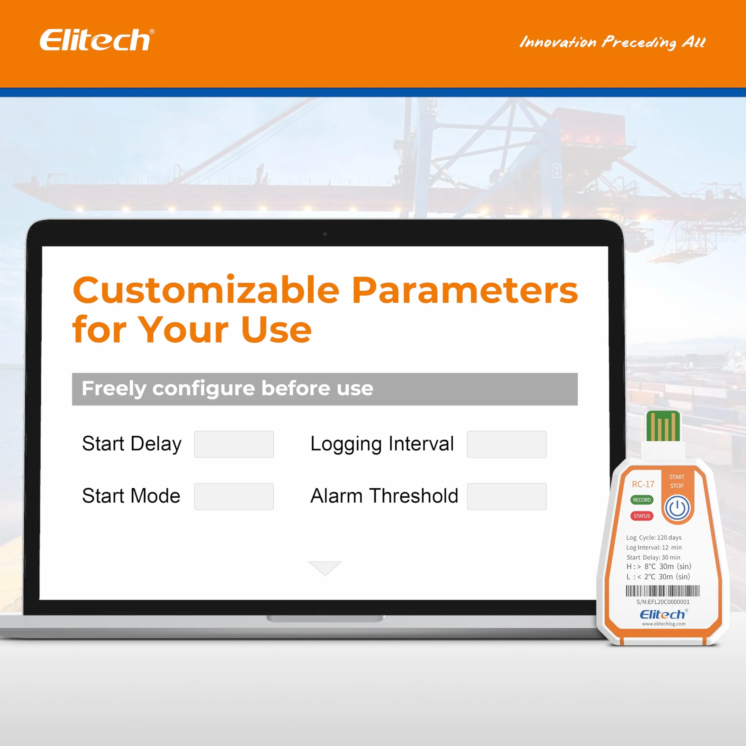 Elitech RC-17 Jednorazowy rejestrator temperatury USB 180 dni ciągłe nagrywanie 16000 rekordów w zakresie żywności leczniczej i łańcuchów chłodzących ze szczepionką, funkcja alarmu, ochrona IP67
