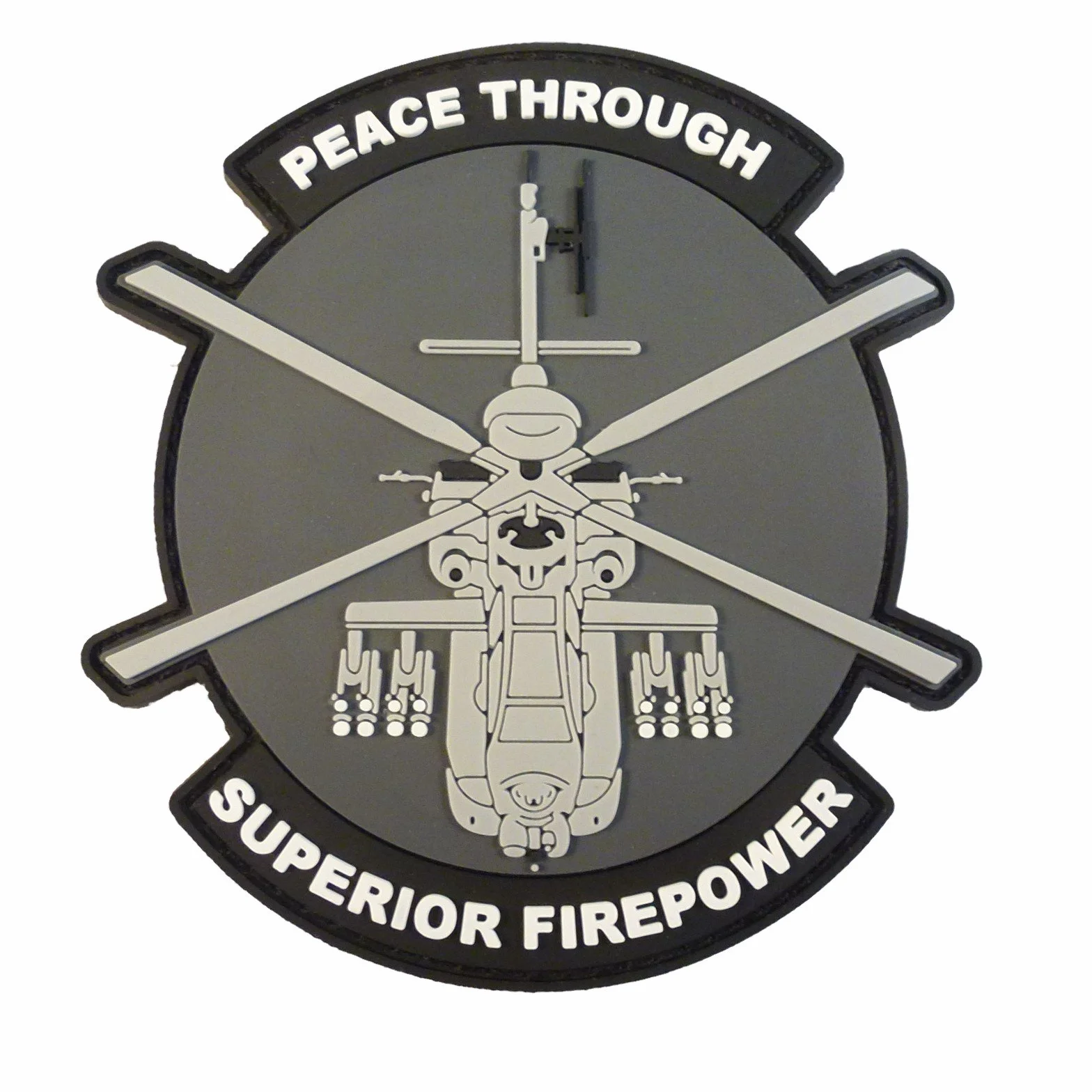 Peace Through Superior Firepower AH-64 Apache Helicopter Morale PVC gumowa naszywka 3D