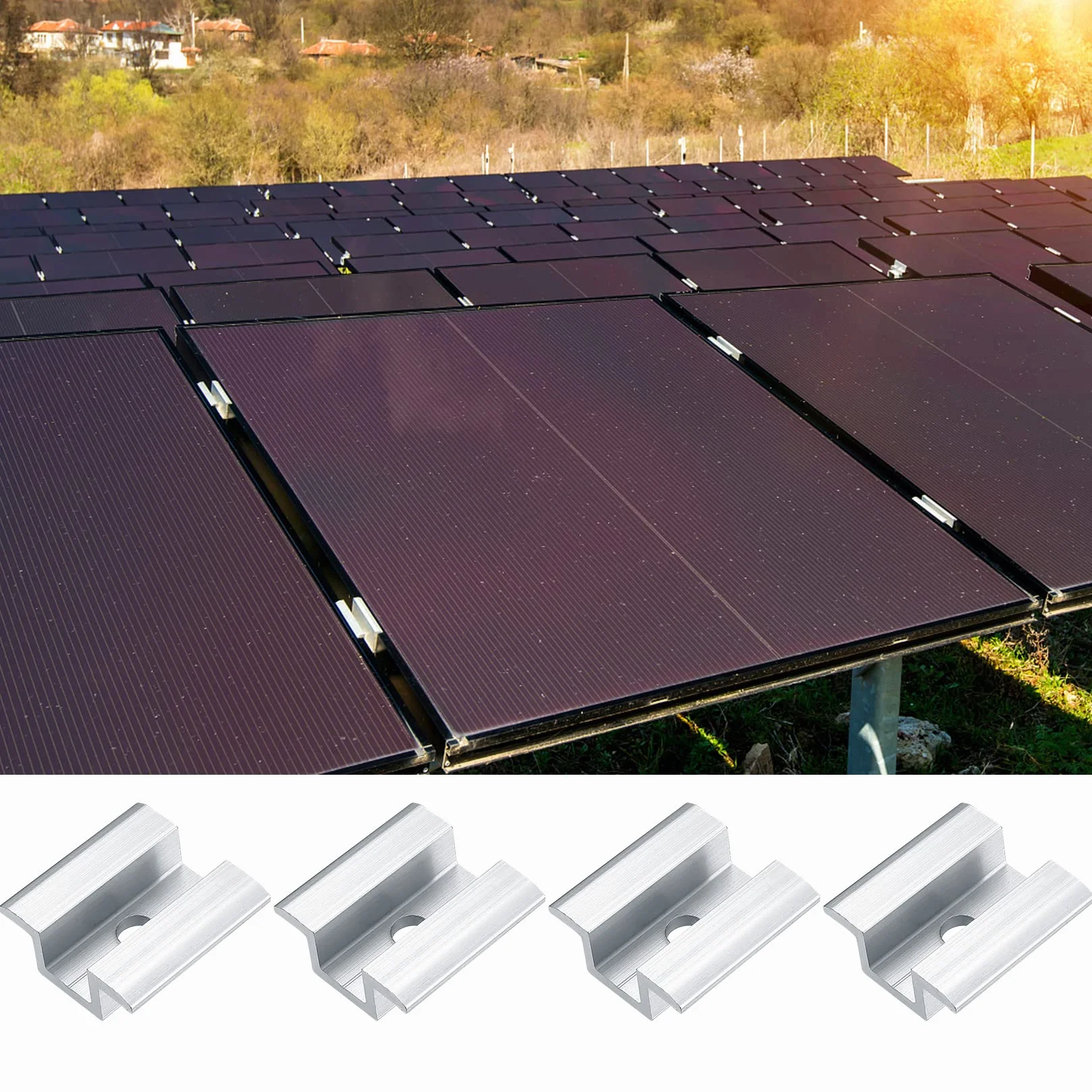 6 szt. aluminiowych zacisków centralnych PV, mocowanie fotowoltaiczne, uchwyt montażowy do paneli słonecznych, wysokość modułu 25-50 mm, ze śrubami M8