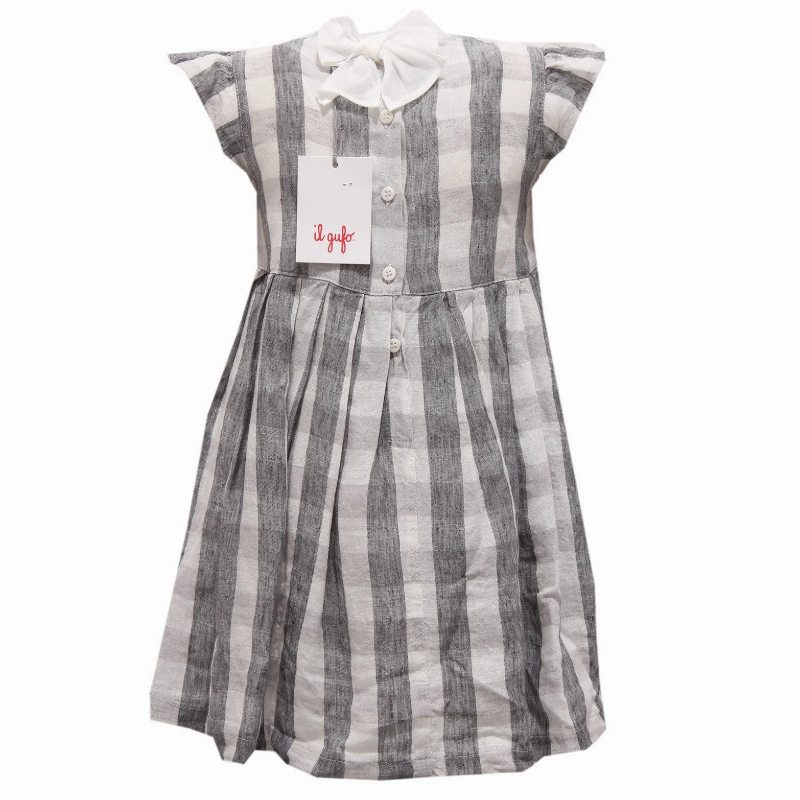8757R vestito bimba IL GUFO lino grigio abito dress kid