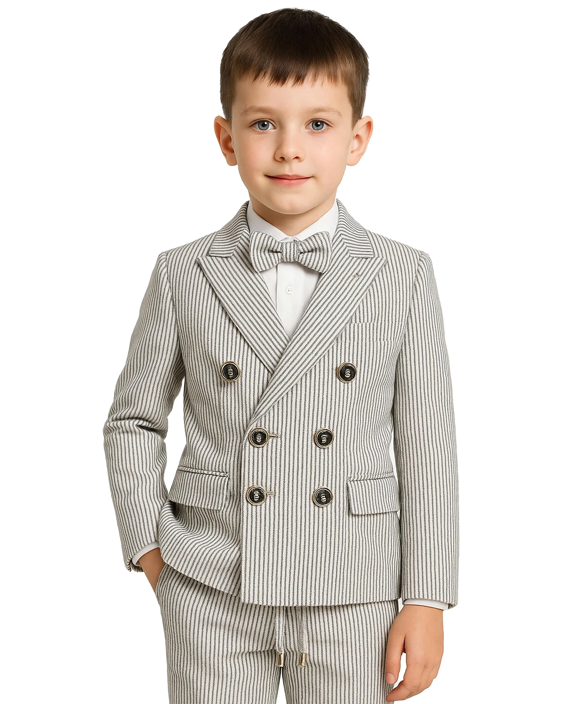 SIRRI Chłopięcy dwurzędowy garnitur w prążki 3-częściowy zestaw slim fit strona chłopiec formalny strój