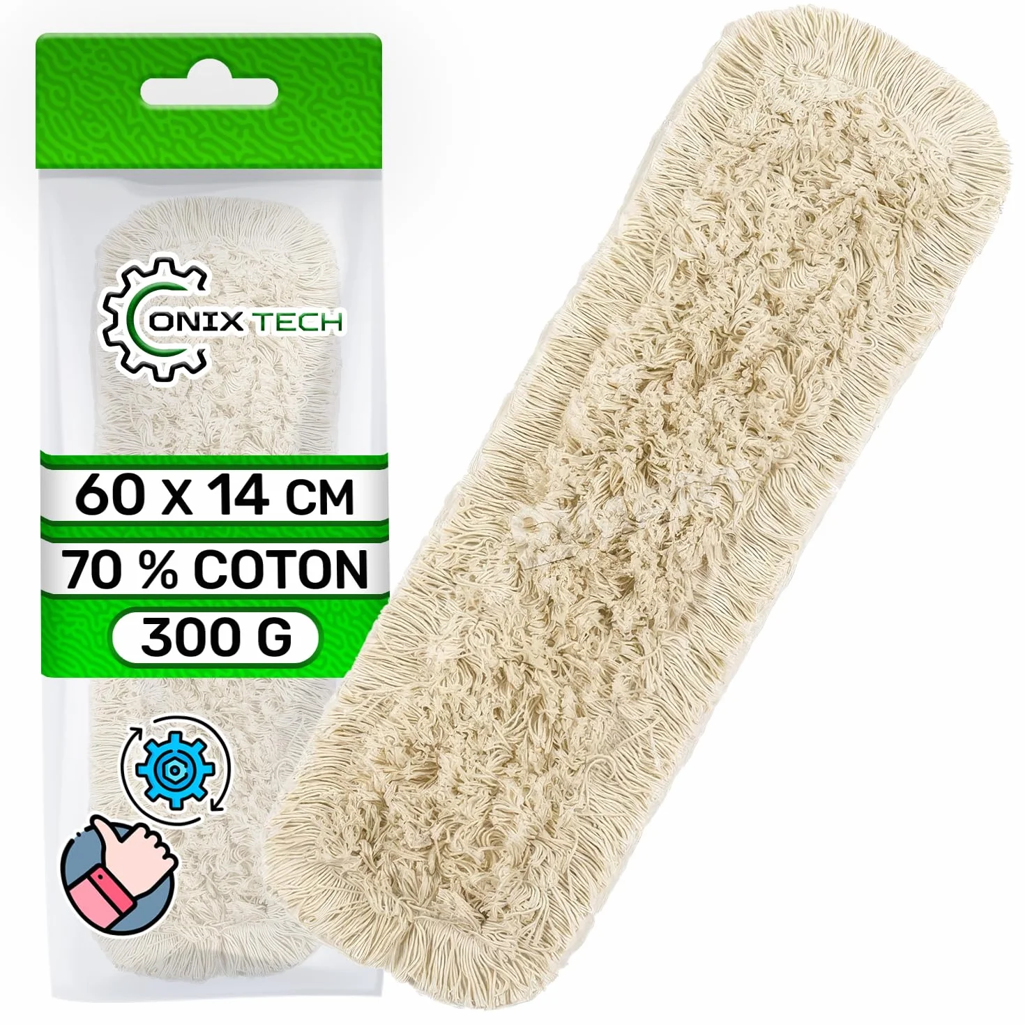 Wymienne głowice mopa wielokrotnego użytku 40 x 12 cm - Wykonane w 100% z wysokiej jakości bawełny - pochłaniają duże ilości wody - Łatwa wymiana - ONIX TECH