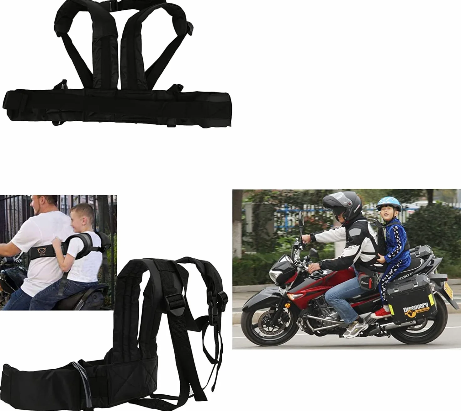 Szelki motocyklowe i rowerowe dla dziecko, pasy bezpieczeństwa motocyklowe z regulacją E dla dziecko 1-12 lat